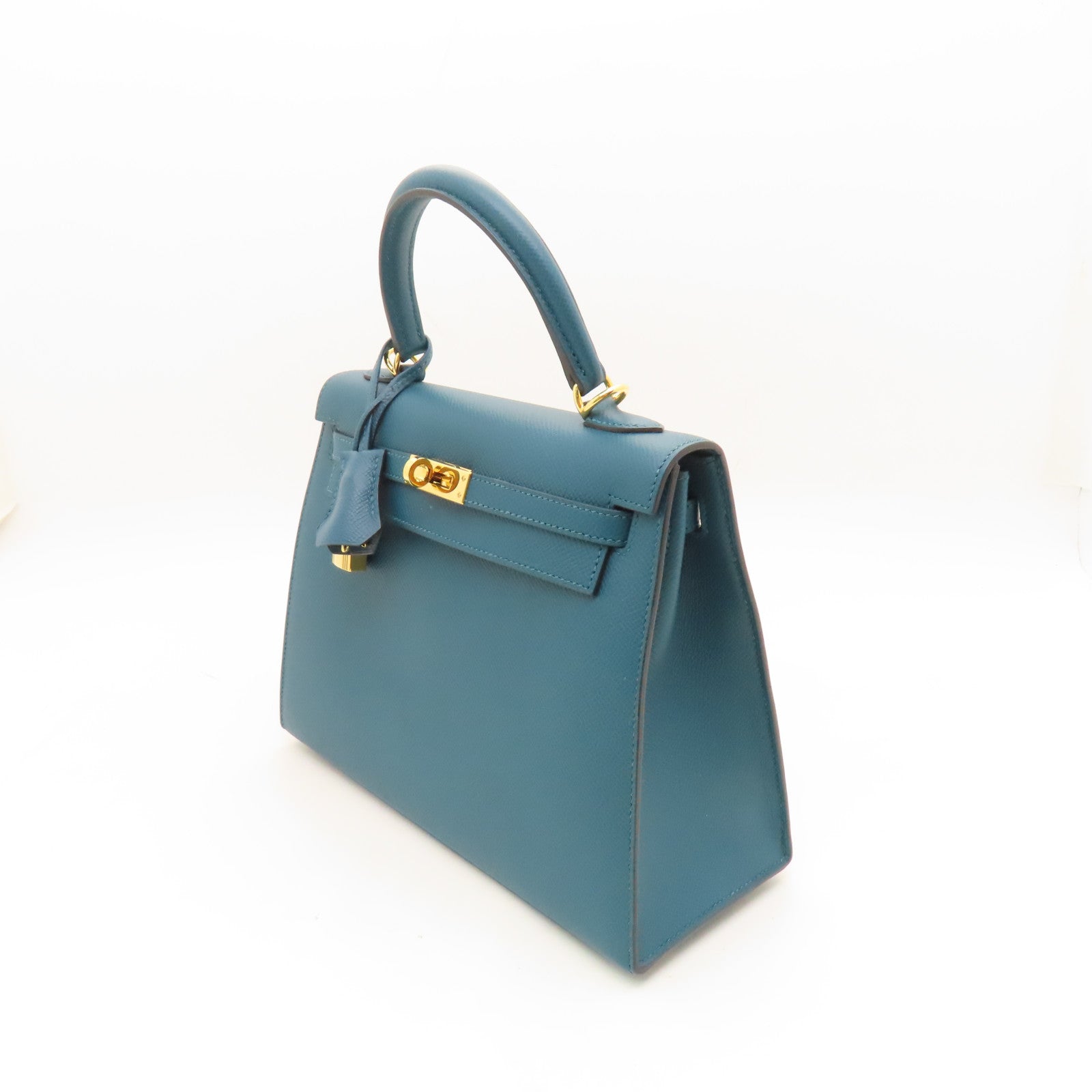 HERMES 【激減優惠】Epsom皮革Kelly 25金扣手挽肩背兩用袋Vert Bosphore綠色