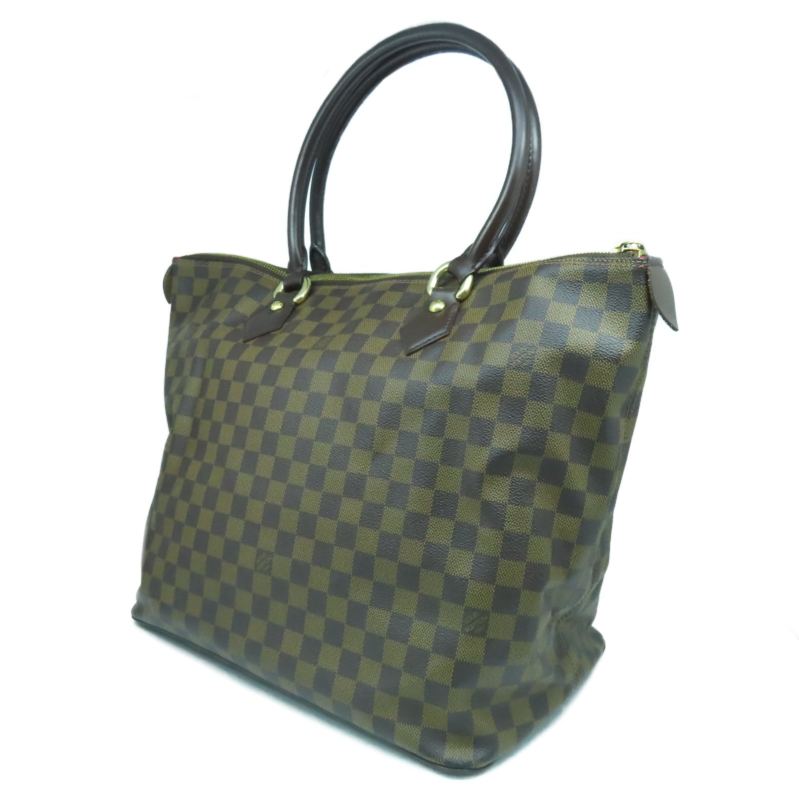 LOUIS VUITTON Damier Ebene Saleya MM金扣手挽袋啡色