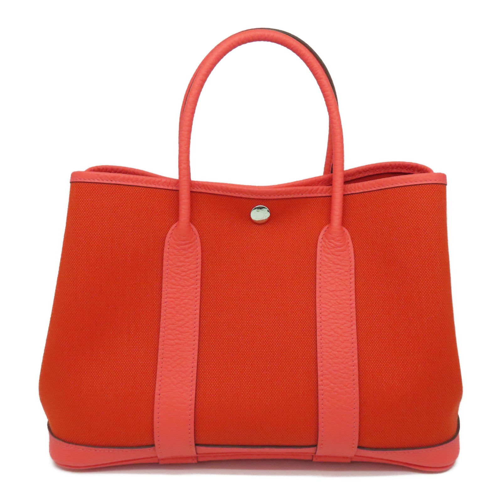 HERMES 帆布Garden Party TPM银扣手挽袋红色