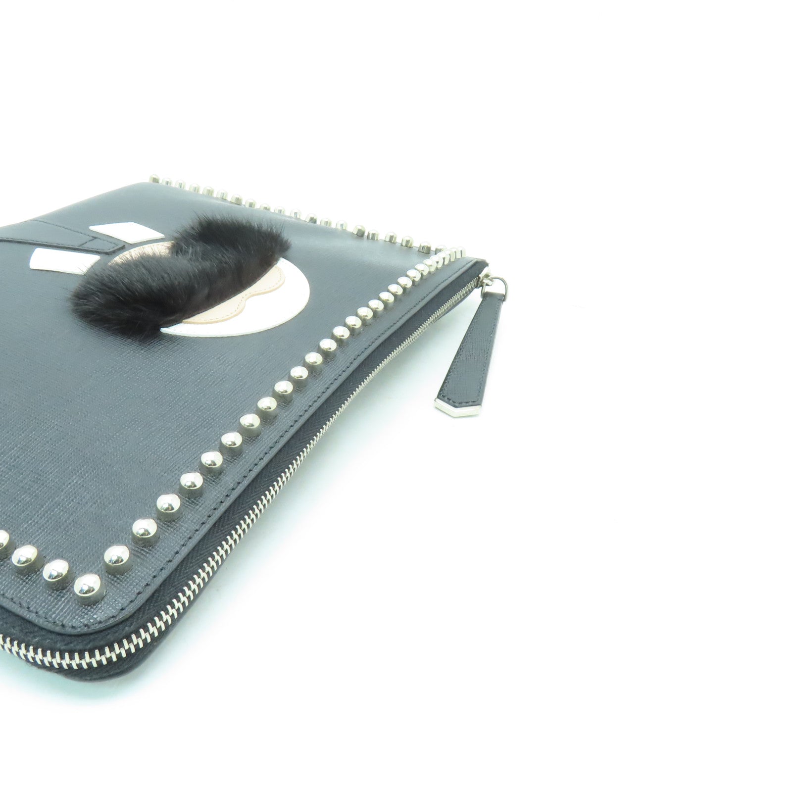 FENDI 【激減優惠】牛皮皮革Karlito Flat Clutch銀扣手拿包黑色