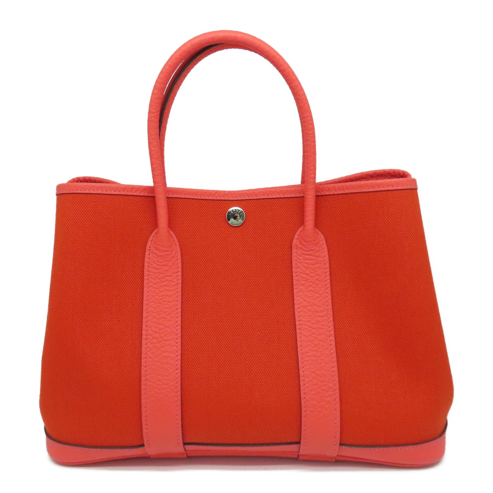 HERMES 帆布Garden Party TPM银扣手挽袋红色