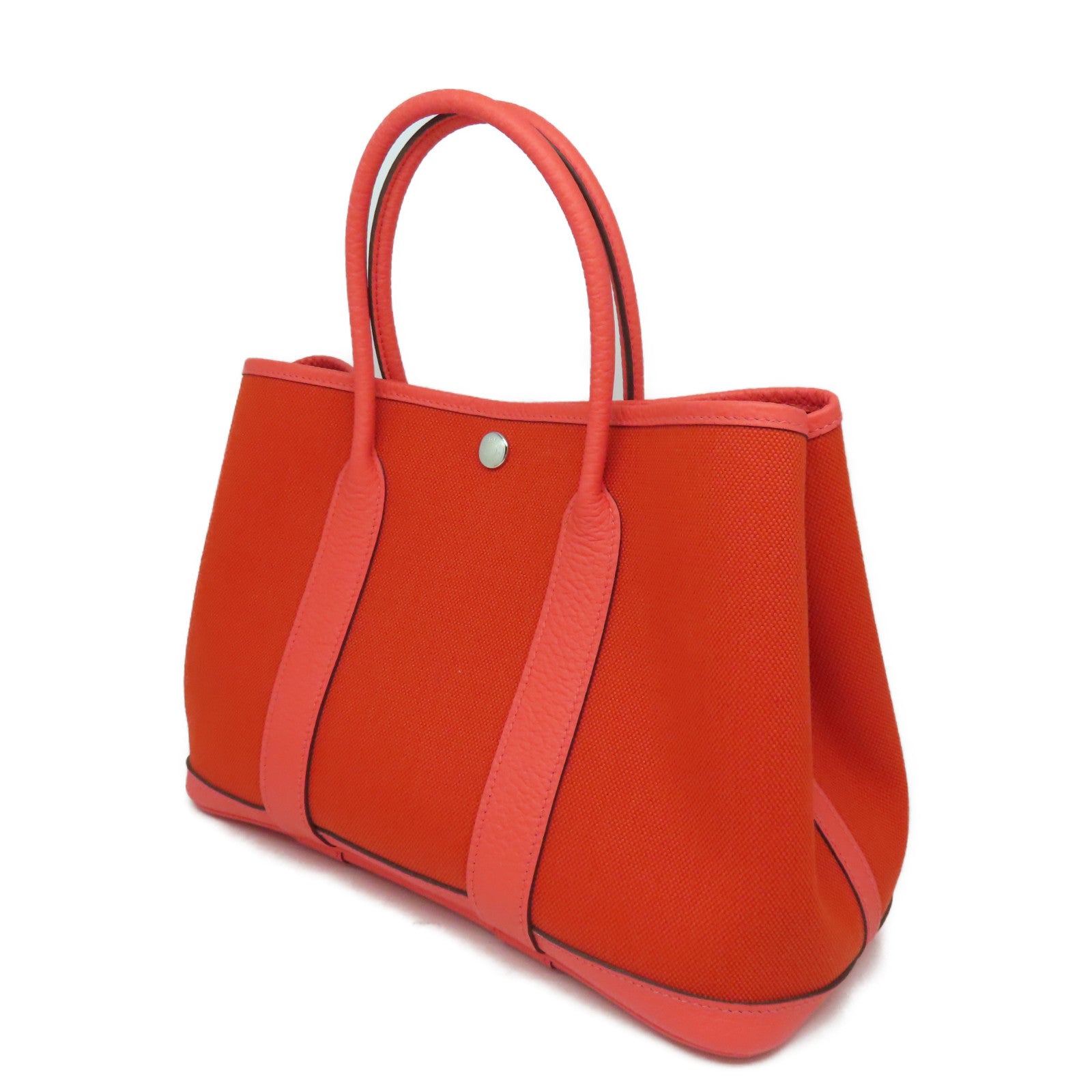 HERMES 帆布Garden Party TPM银扣手挽袋红色