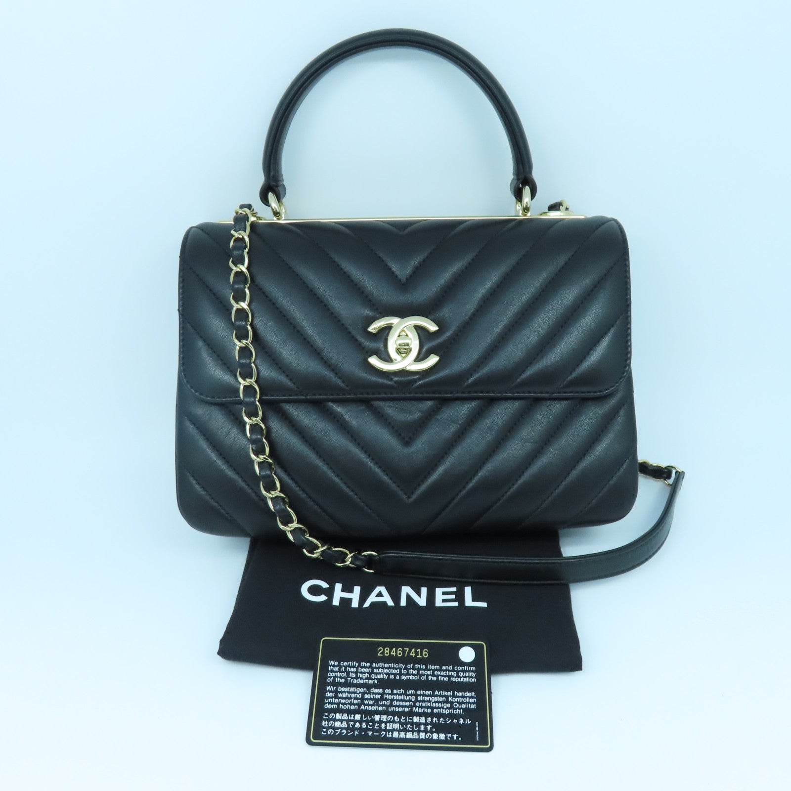 CHANEL 斜紋羊皮皮革Small Trendy CC Bag金扣手挽肩背兩用袋黑色