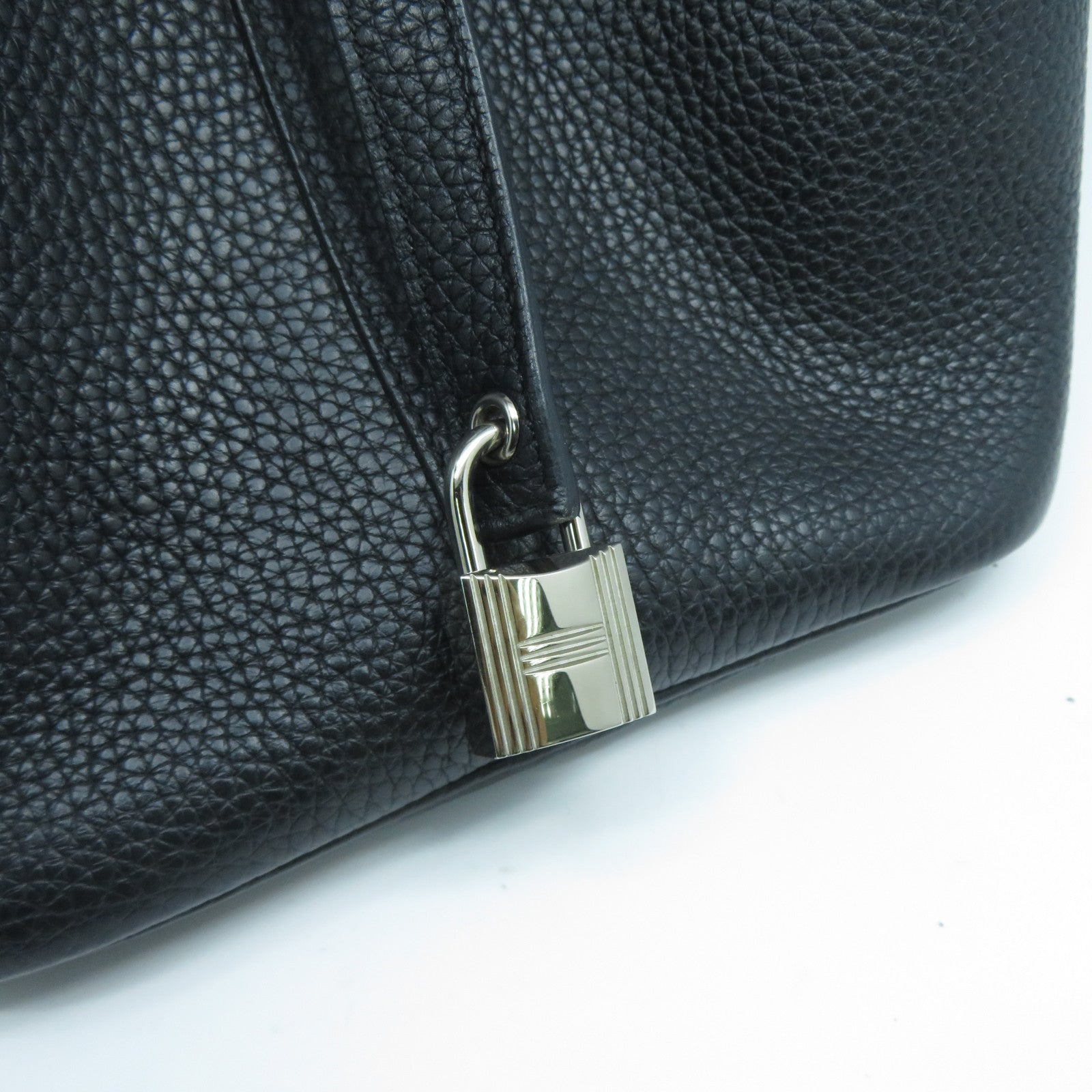 HERMES Clemence皮革Picotin MM銀扣手挽袋Noir黑色