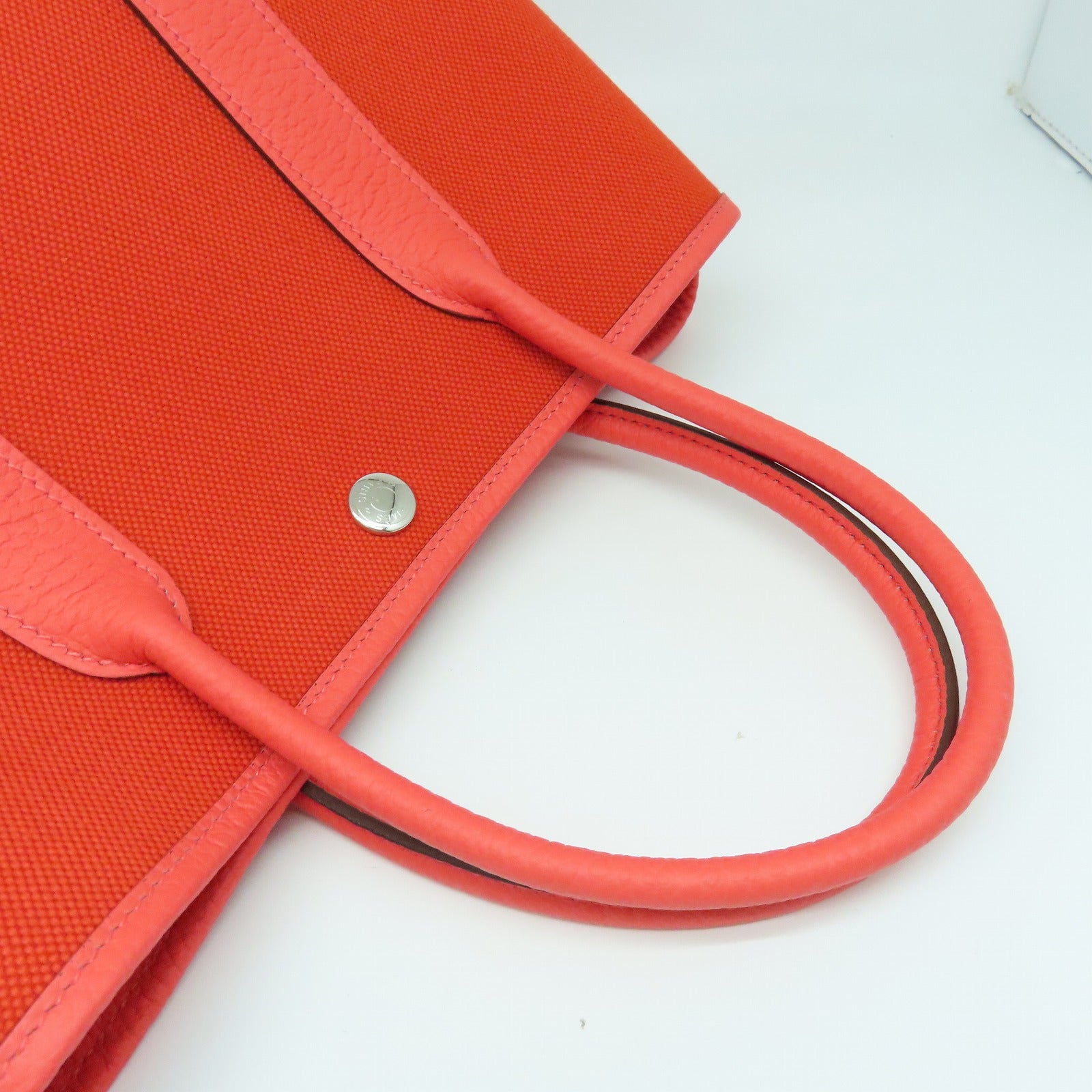 HERMES 帆布Garden Party TPM银扣手挽袋红色