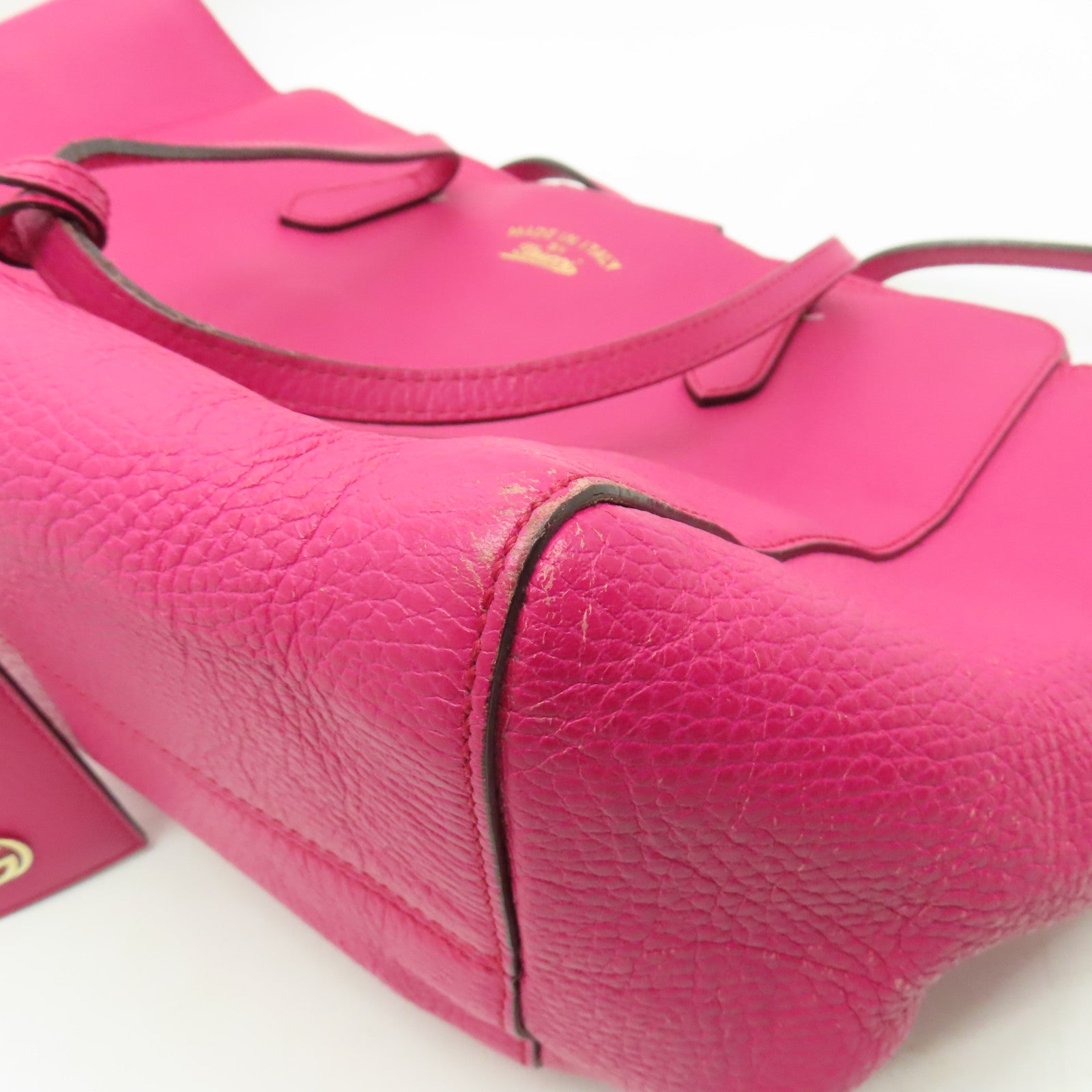 GUCCI 牛皮皮革Tote Bag金扣肩背袋桃紅色