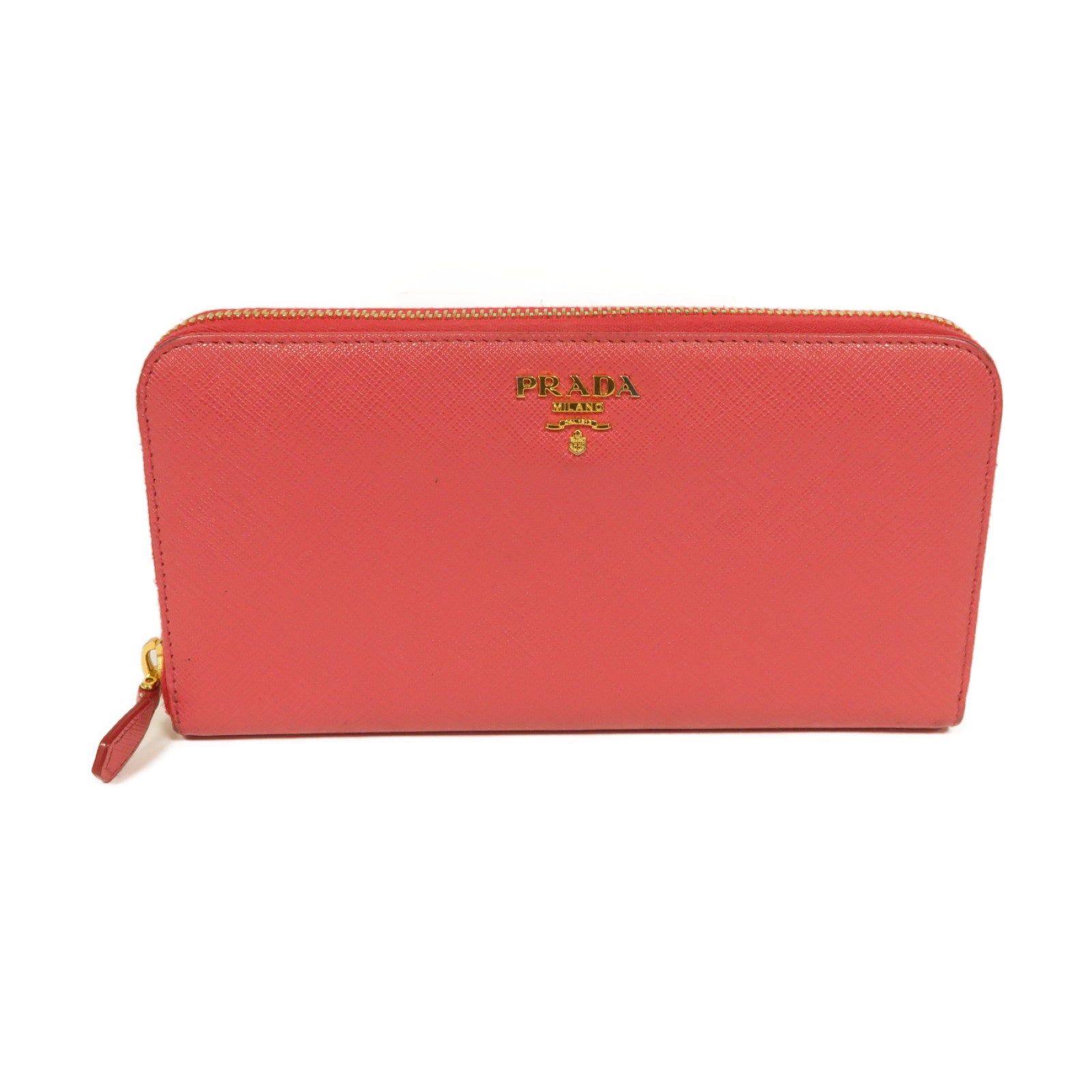 PRADA Saffiano皮革Zip Around Long Wallet金扣長錢包粉紅色