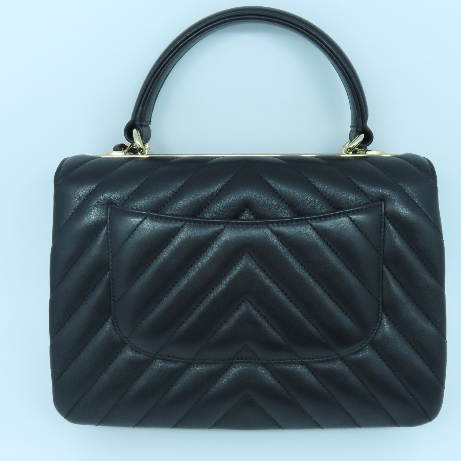 CHANEL 斜紋羊皮皮革Small Trendy CC Bag金扣手挽肩背兩用袋黑色