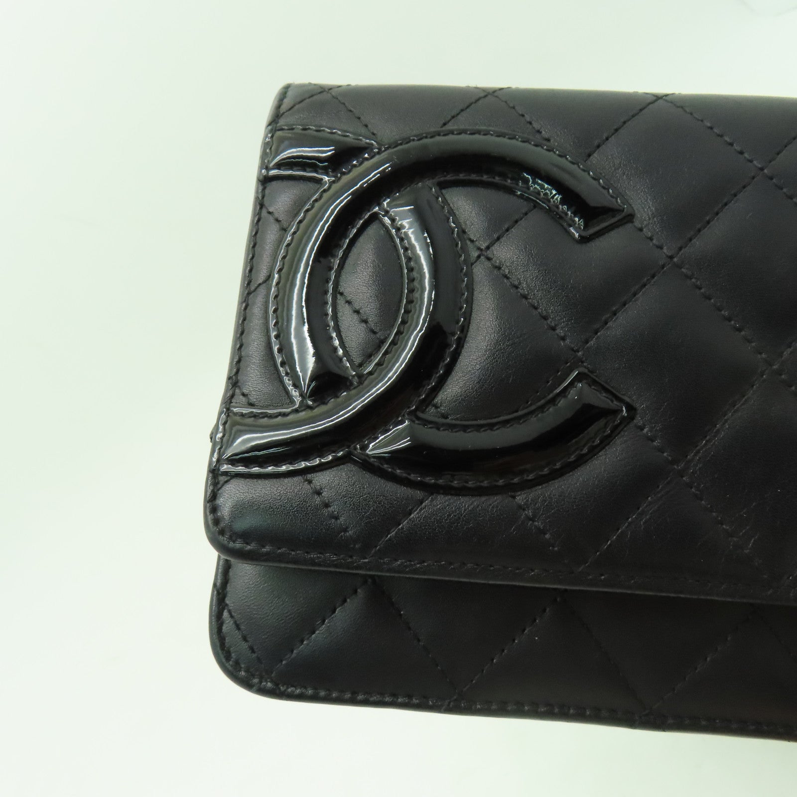 CHANEL 菱格羊皮皮革Chain Shoulder銀扣鏈帶肩背袋黑色