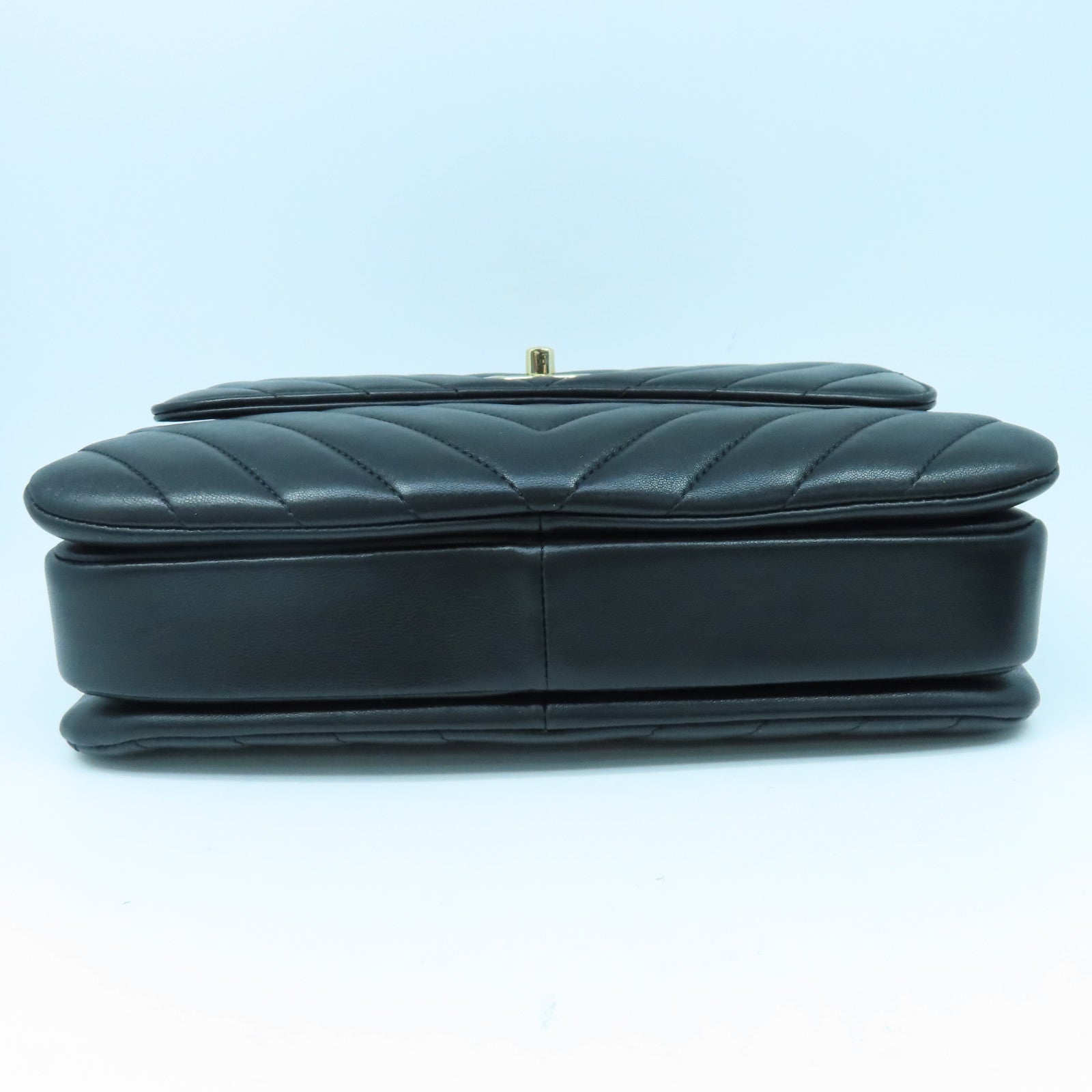 CHANEL 斜紋羊皮皮革Small Trendy CC Bag金扣手挽肩背兩用袋黑色