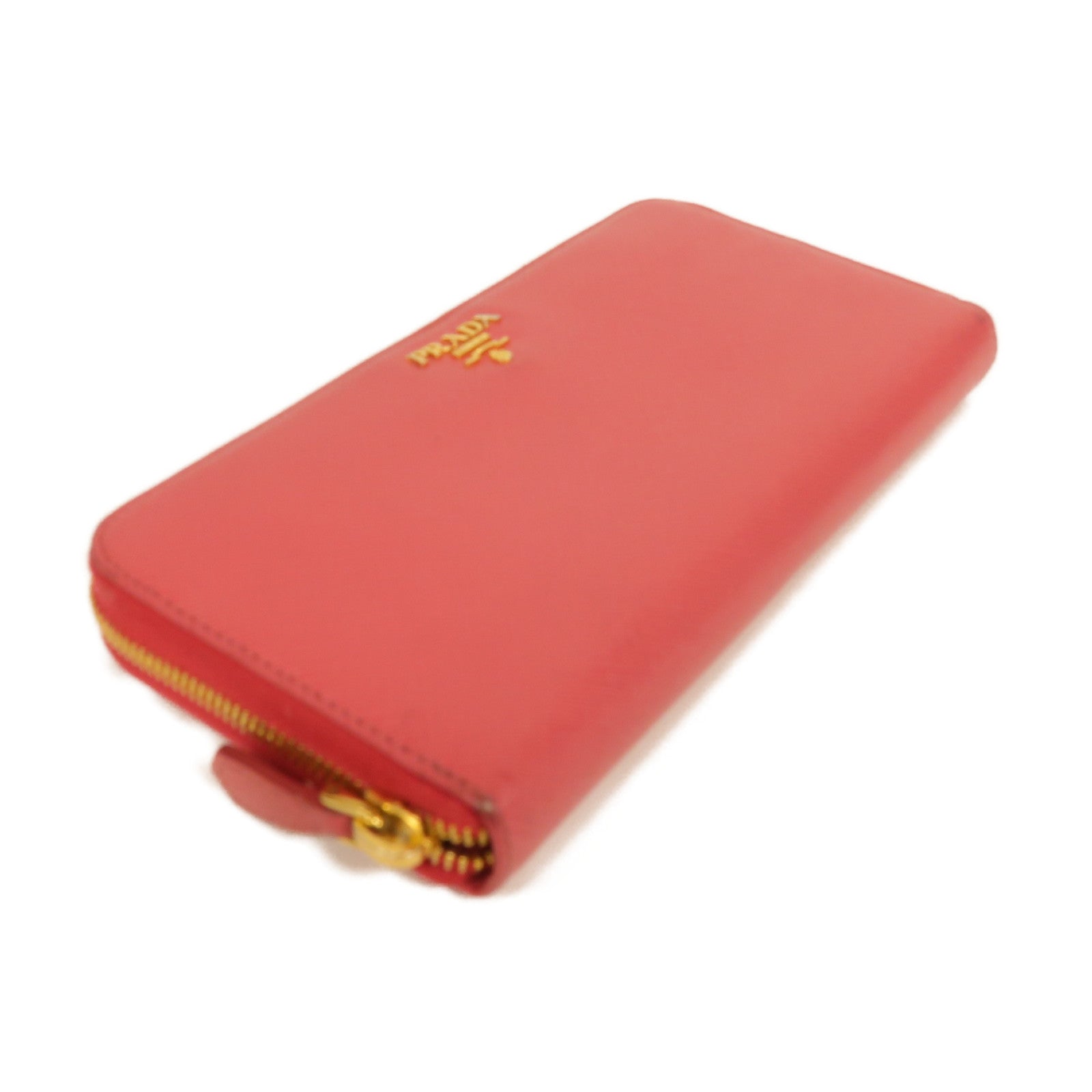 PRADA Saffiano皮革Zip Around Long Wallet金扣長錢包粉紅色