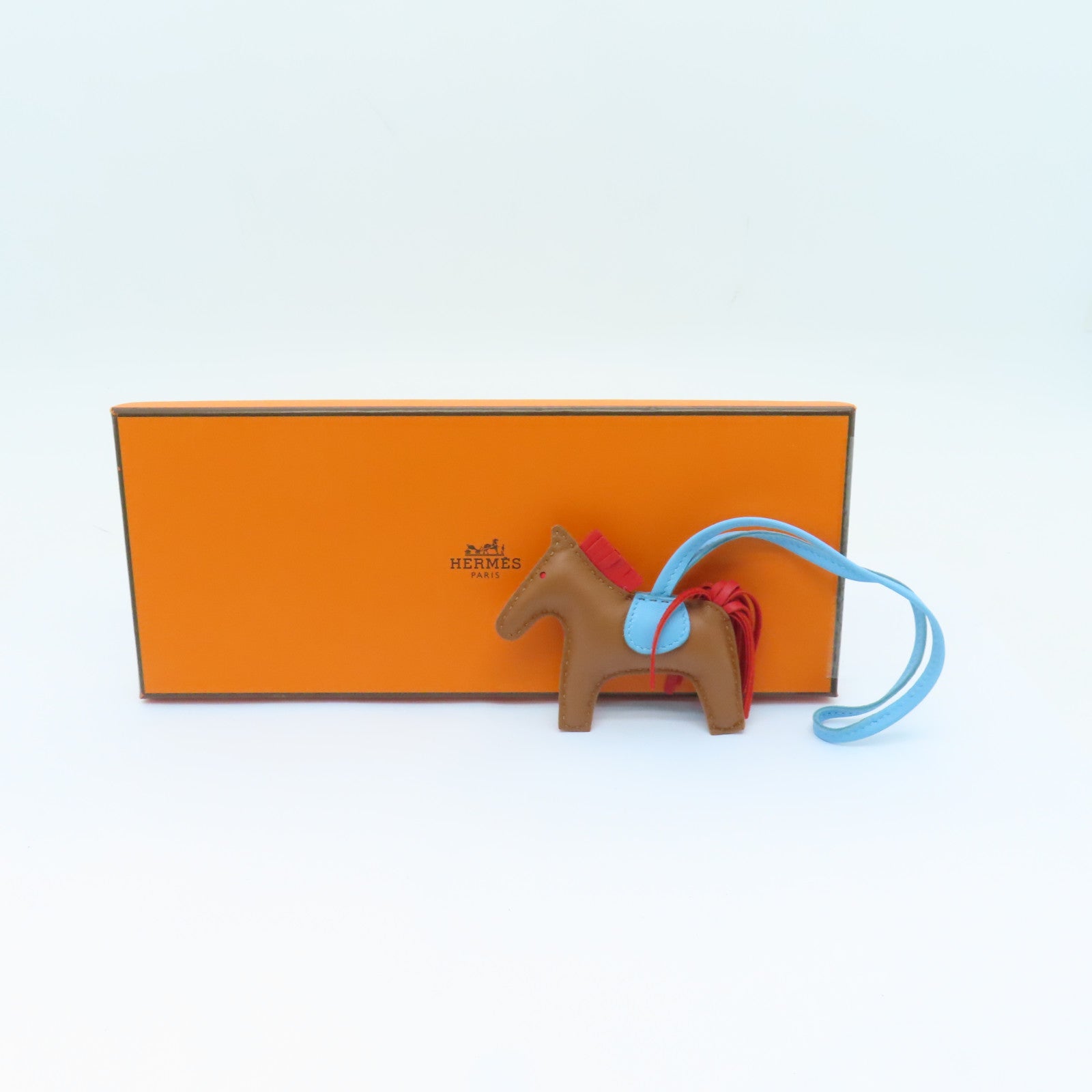 HERMES Swift皮革Rodeo PM挂饰棕色/浅蓝色