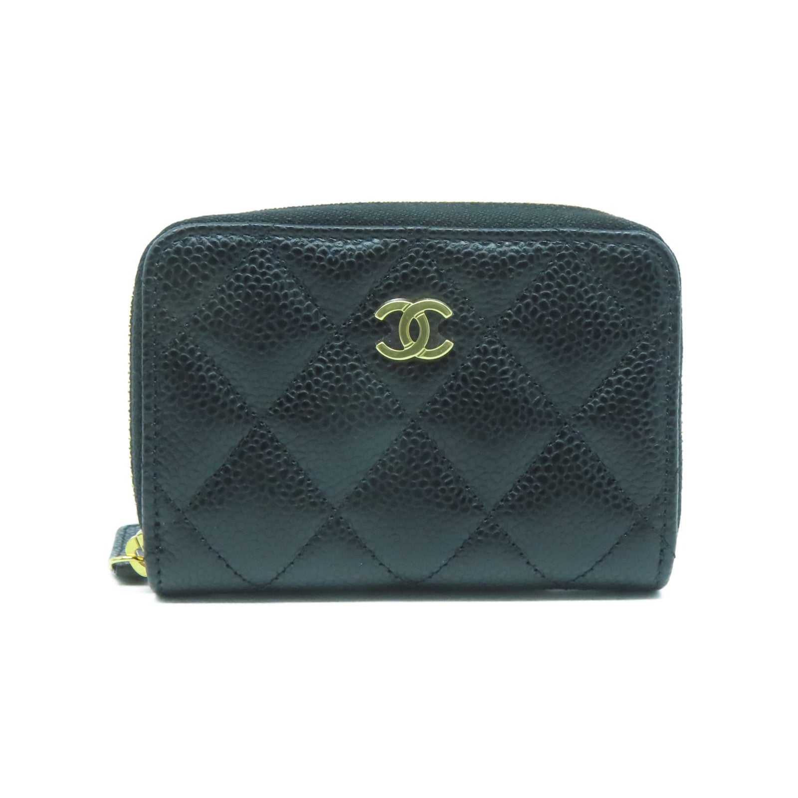 CHANEL 菱格Caviar皮革Card Case金扣卡片套黑色