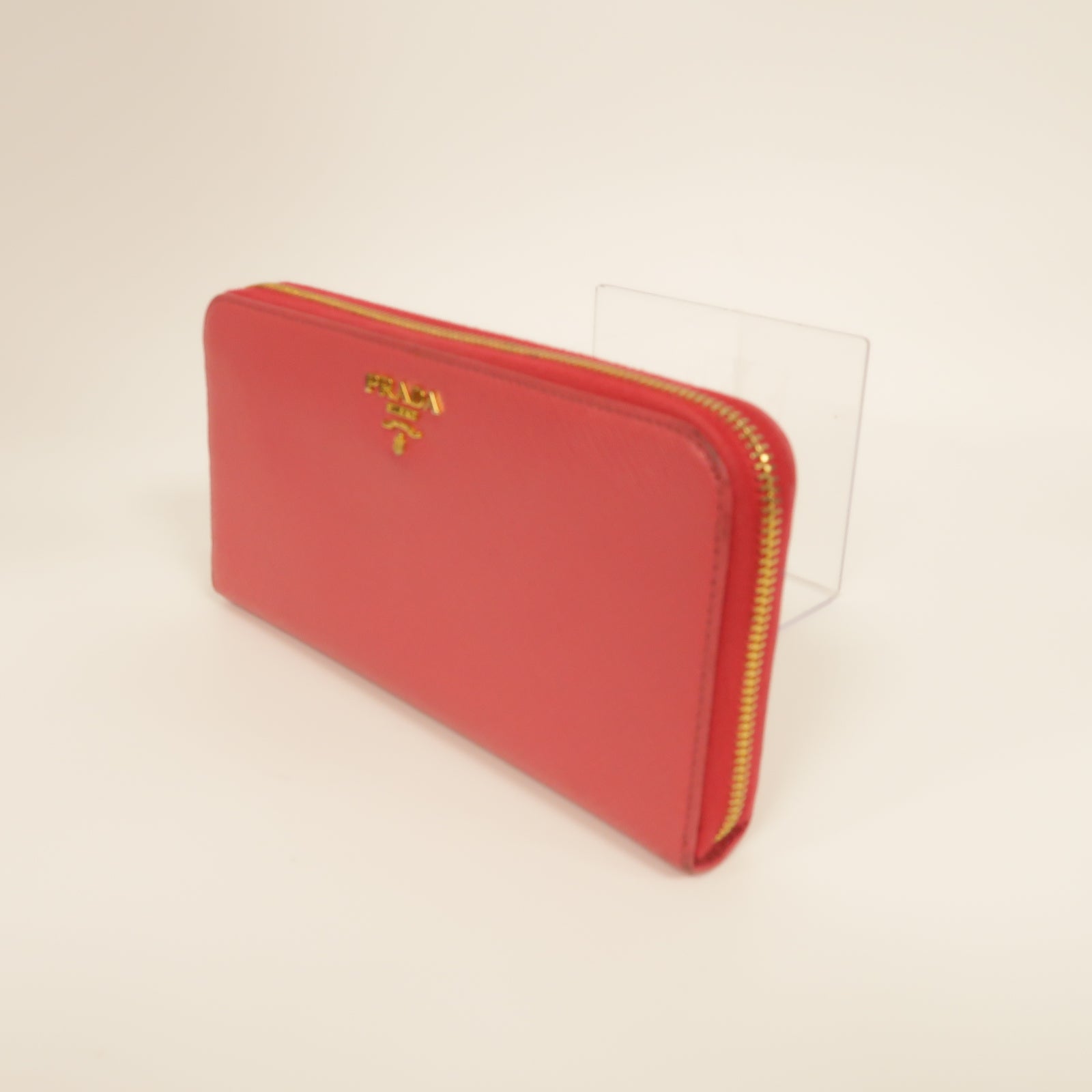 PRADA Saffiano皮革Zip Around Long Wallet金扣長錢包粉紅色