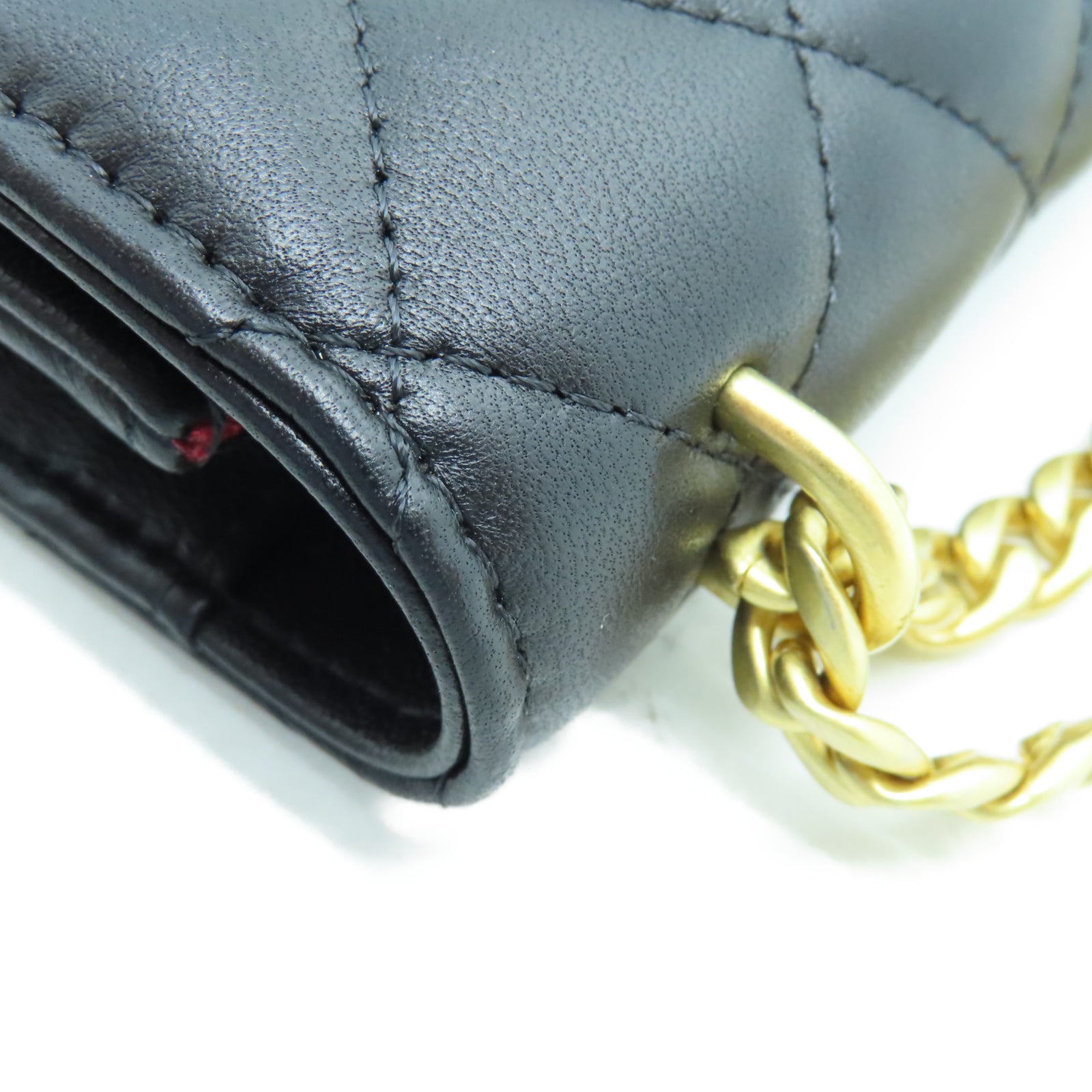 CHANEL 菱格羊皮皮革Chain Shoulder银扣链带肩背袋黑色