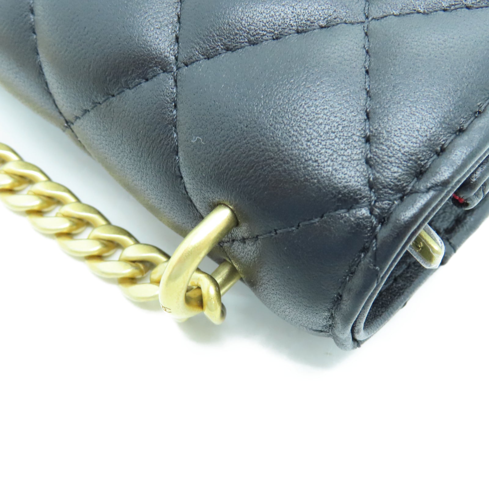 CHANEL 菱格羊皮皮革Chain Shoulder银扣链带肩背袋黑色
