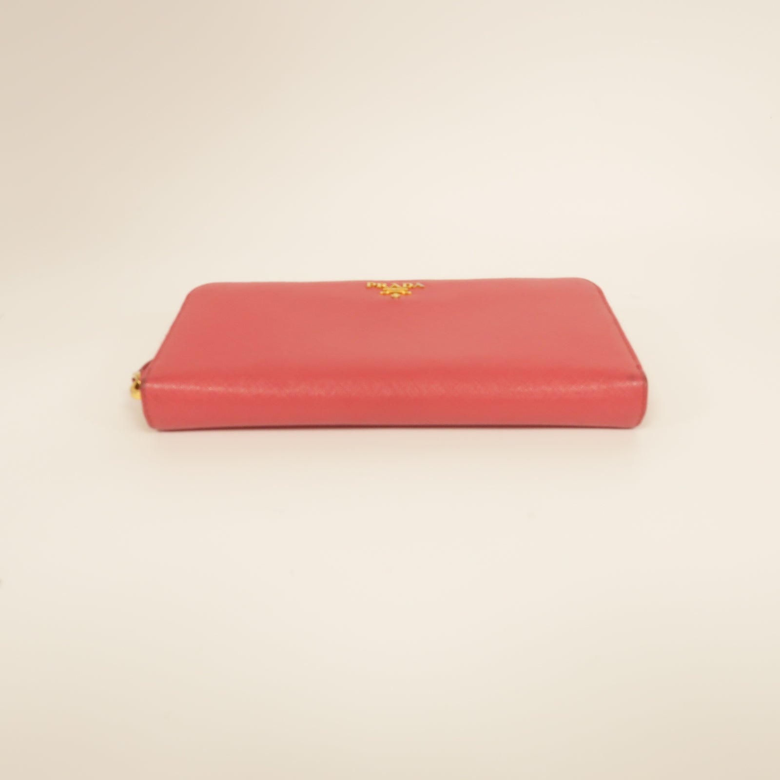 PRADA Saffiano皮革Zip Around Long Wallet金扣長錢包粉紅色
