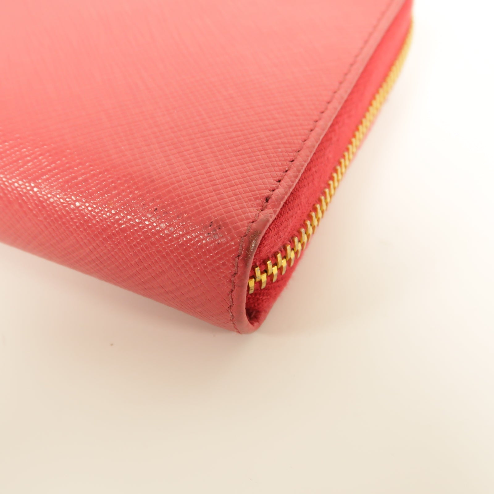 PRADA Saffiano皮革Zip Around Long Wallet金扣長錢包粉紅色