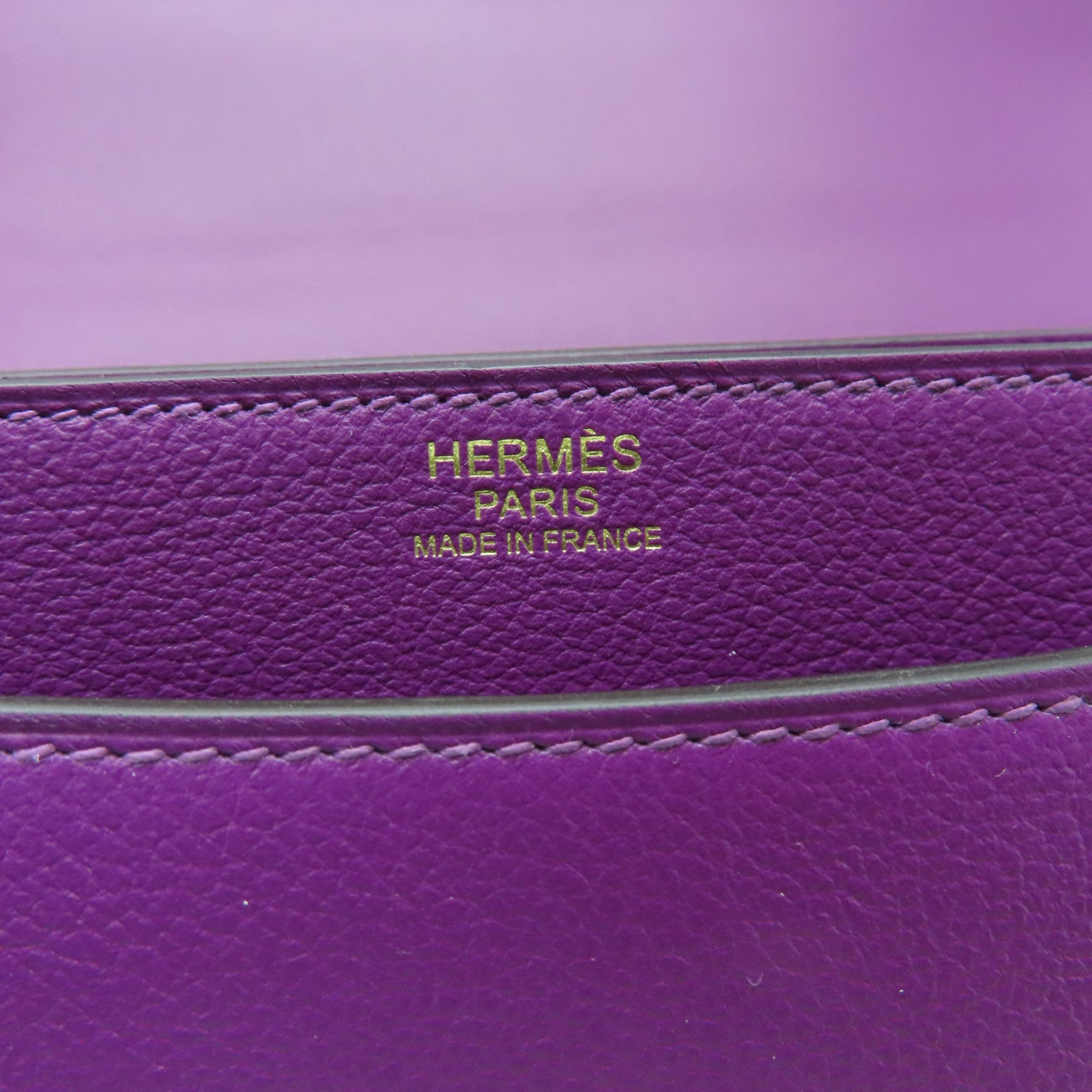HERMES Evercolor Leather 2002-20 Gold Buckle Shoulder Bag Purple