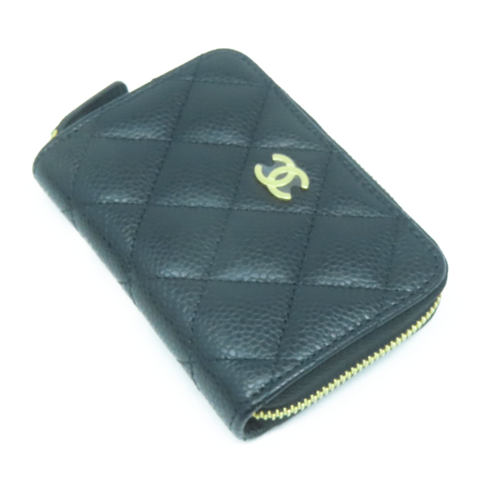 CHANEL 菱格Caviar皮革Card Case金扣卡片套黑色