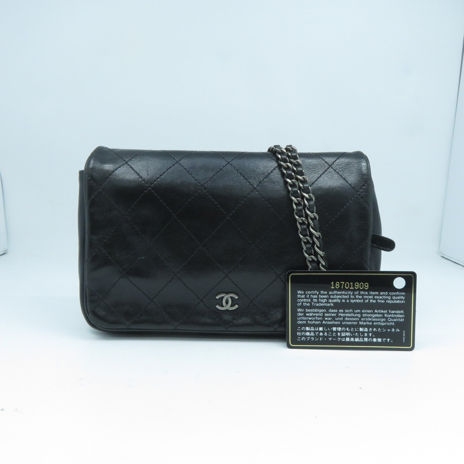 CHANEL 菱格羊皮皮革Wallet On Chain銀扣鏈帶肩背袋黑色