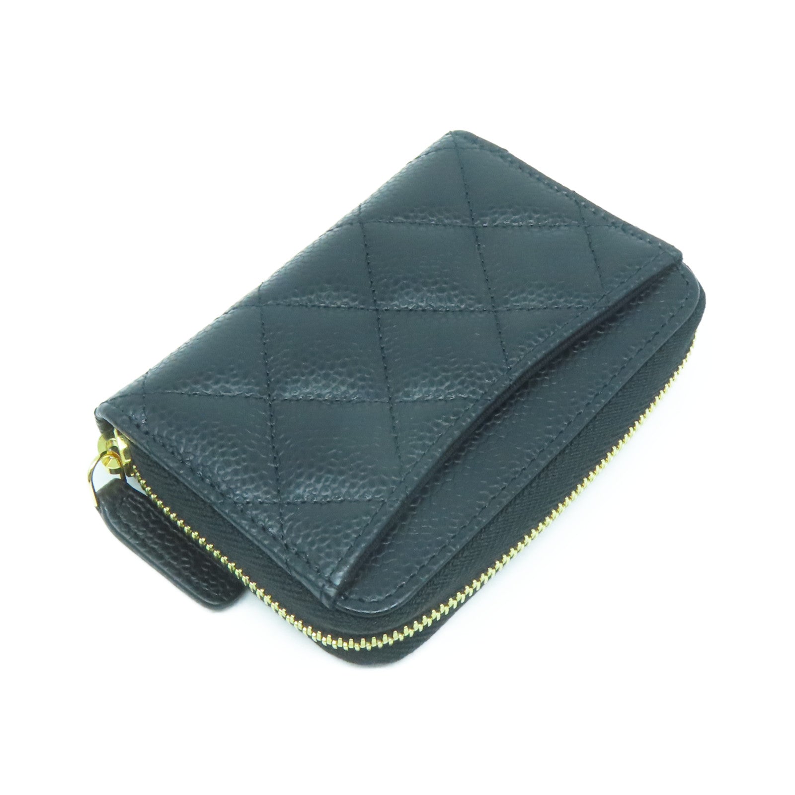 CHANEL 菱格Caviar皮革Card Case金扣卡片套黑色