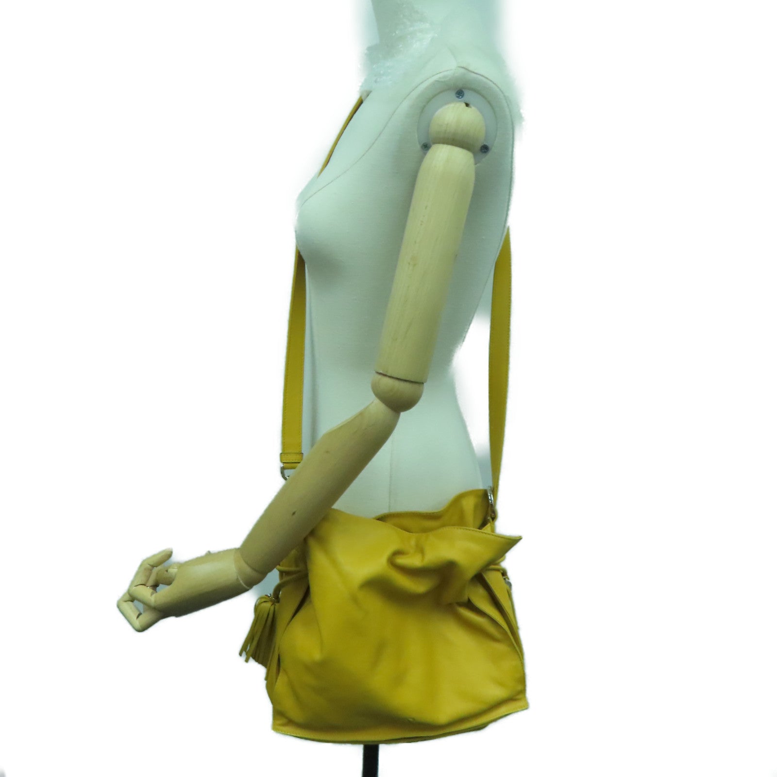 LOEWE [Sharp Discount] Sheepskin Leather Bolso Flamenco 30 Silver Buckle Shoulder Bag Mustard Color