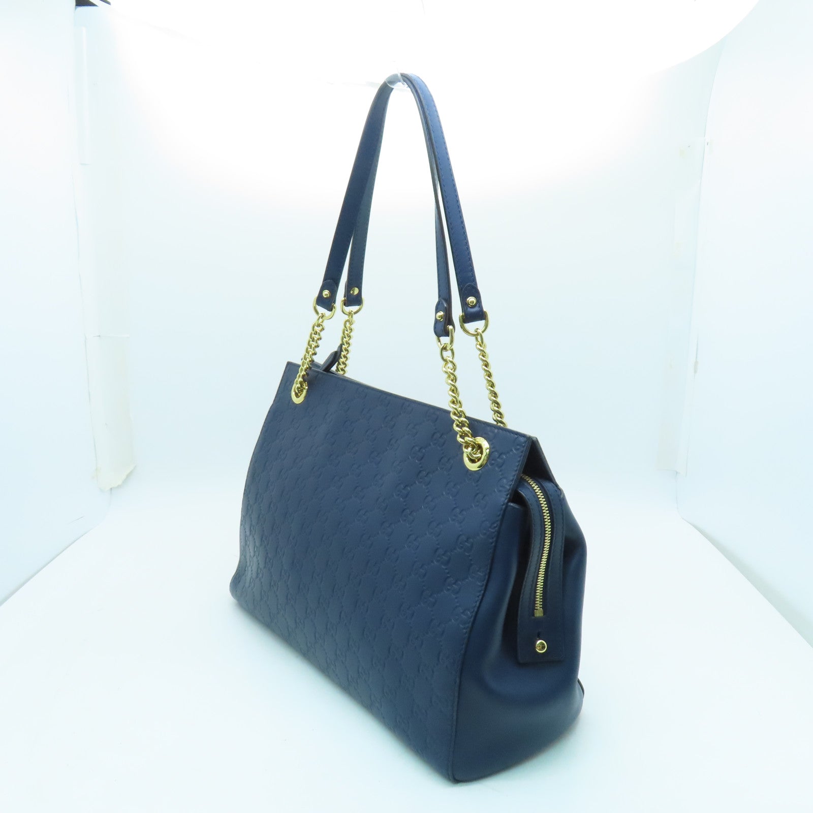 GUCCI 牛皮皮革Tote Bag金扣手挽袋藍色