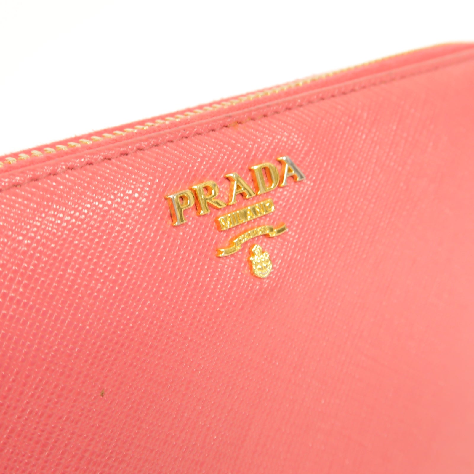 PRADA Saffiano皮革Zip Around Long Wallet金扣長錢包粉紅色
