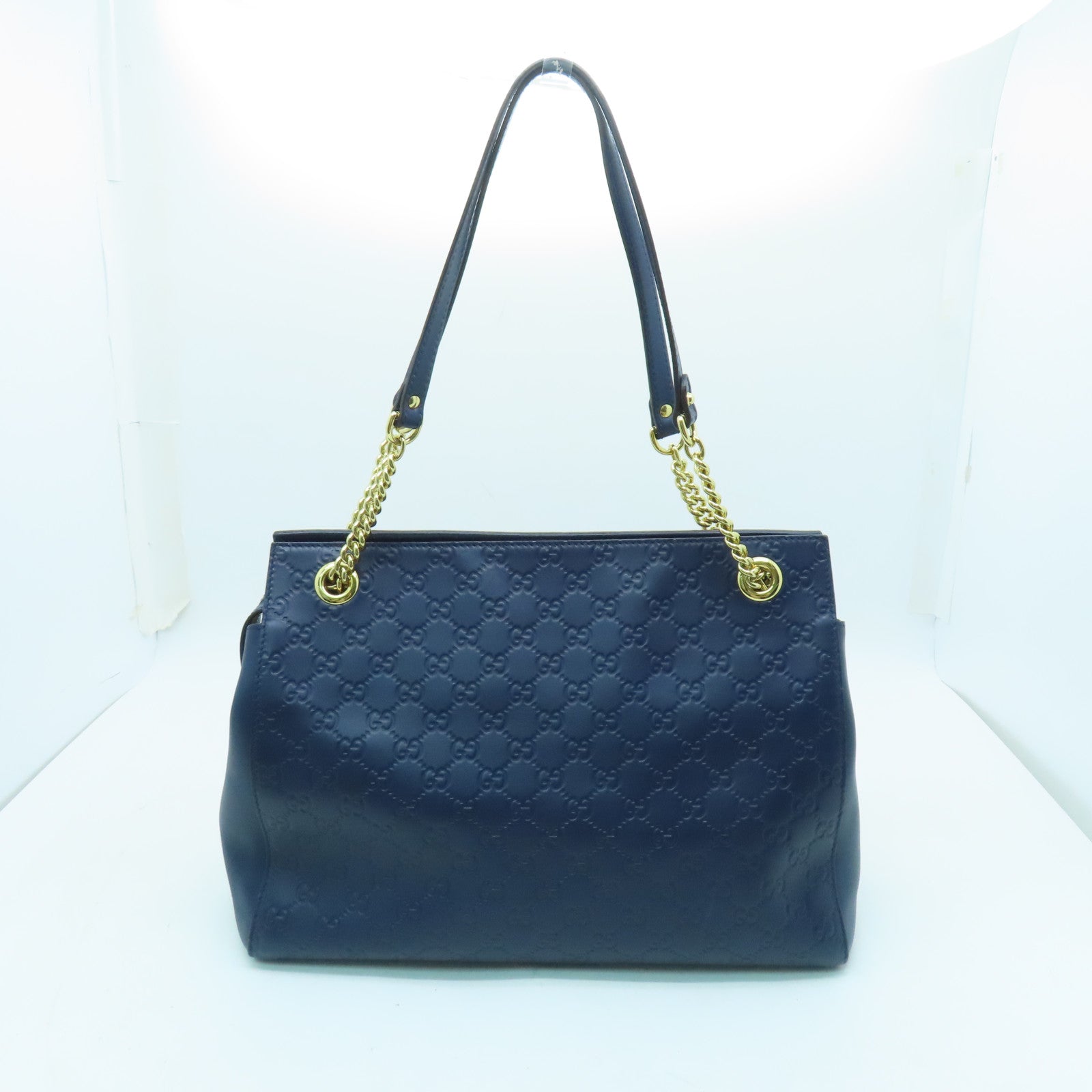 GUCCI 牛皮皮革Tote Bag金扣手挽袋藍色