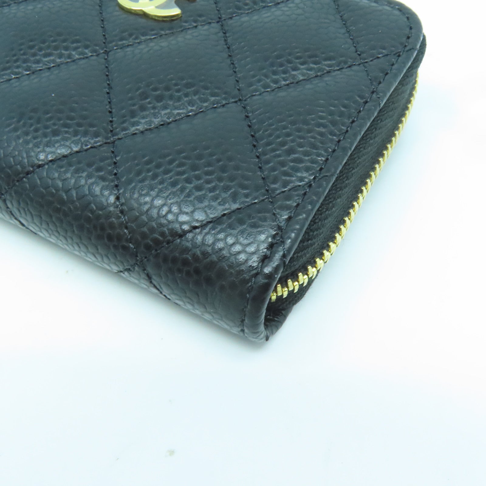 CHANEL 菱格Caviar皮革Card Case金扣卡片套黑色