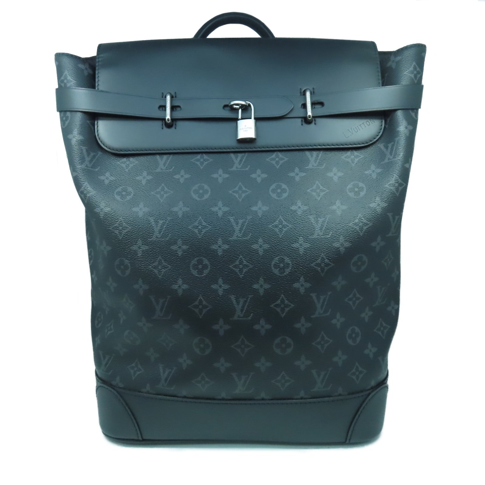 LOUIS VUITTON Monogram Eclipse Steamer銀扣背包黑色/灰色