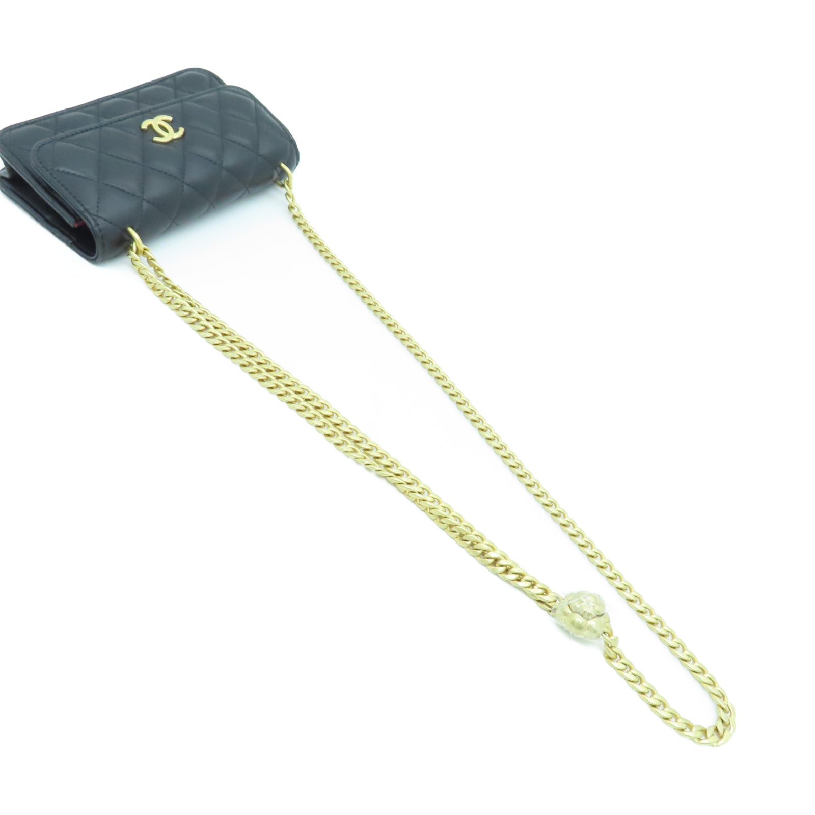CHANEL 菱格羊皮皮革Chain Shoulder银扣链带肩背袋黑色