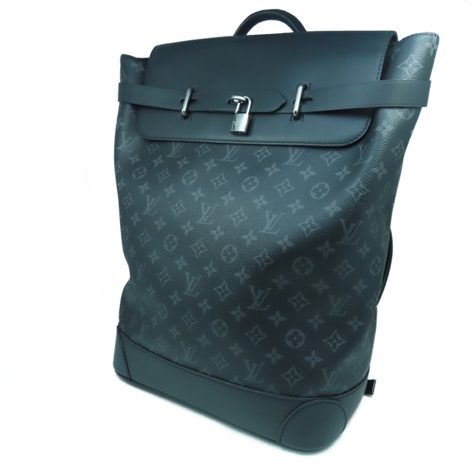 LOUIS VUITTON Monogram Eclipse Steamer銀扣背包黑色/灰色