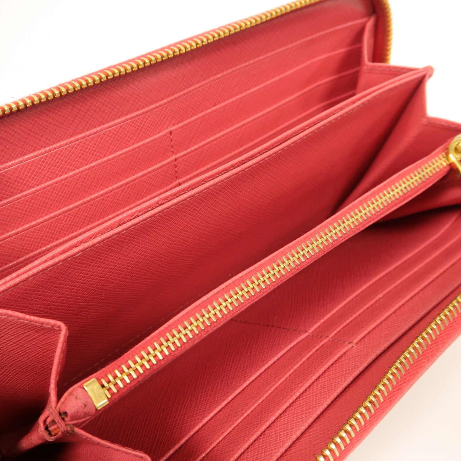 PRADA Saffiano皮革Zip Around Long Wallet金扣長錢包粉紅色