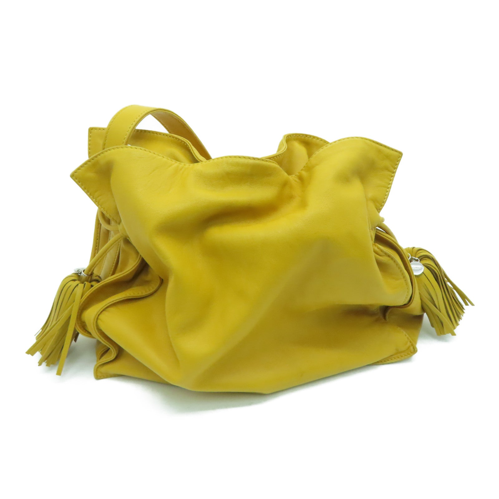LOEWE [Sharp Discount] Sheepskin Leather Bolso Flamenco 30 Silver Buckle Shoulder Bag Mustard Color