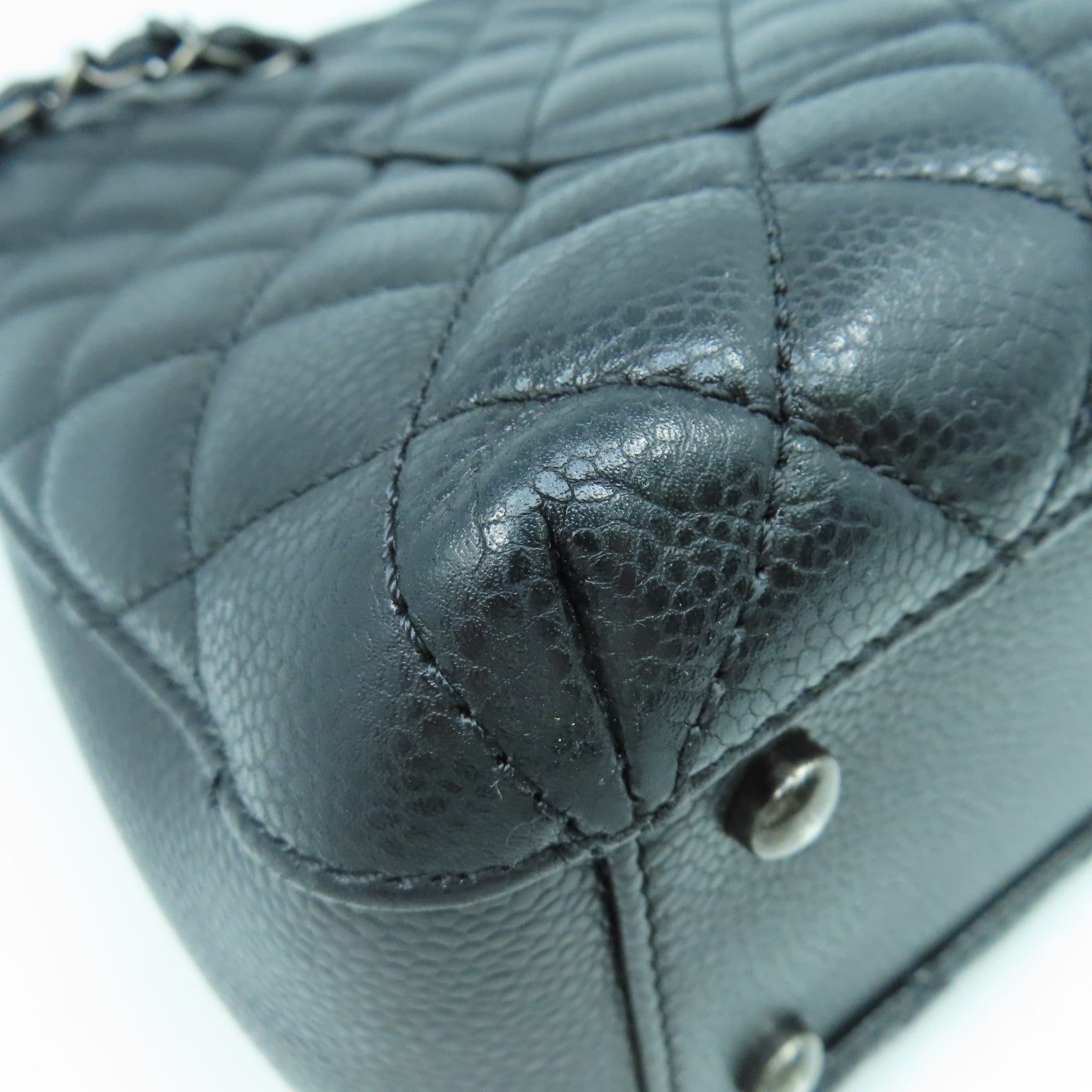 CHANEL 菱格Caviar皮革Chain Shoulder銀扣鏈帶肩背袋黑色