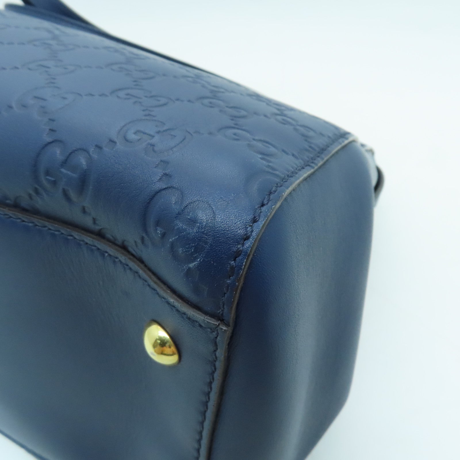 GUCCI 牛皮皮革Tote Bag金扣手挽袋藍色
