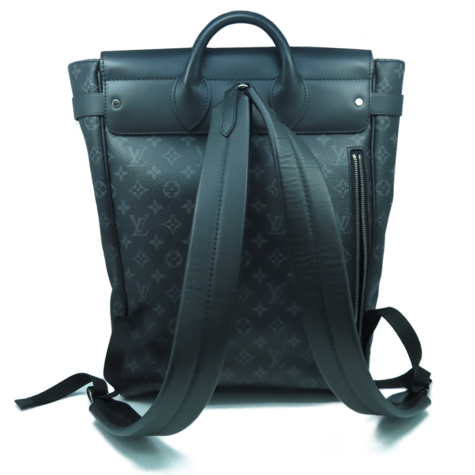 LOUIS VUITTON Monogram Eclipse Steamer銀扣背包黑色/灰色