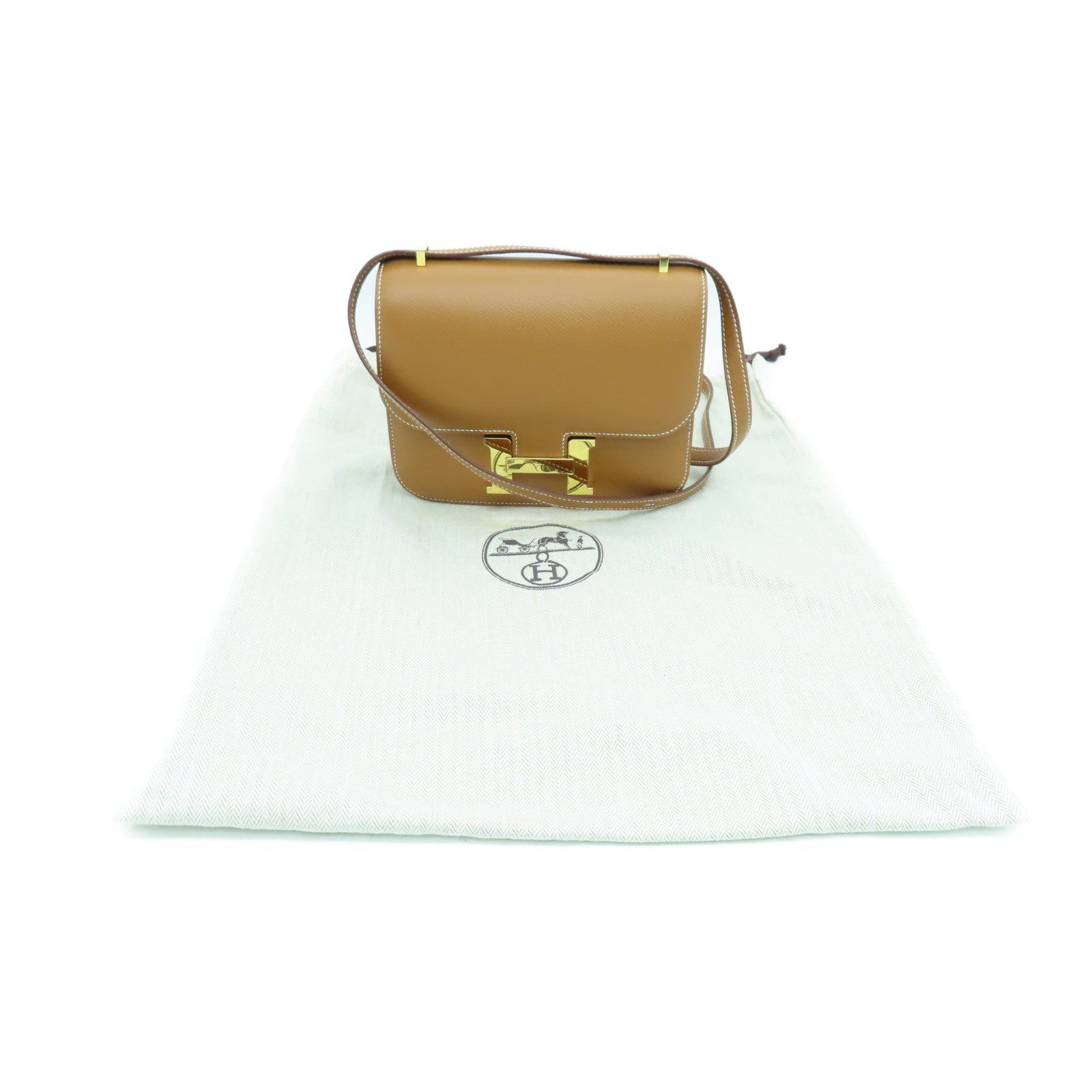 HERMES Veau Epsom皮革Constance Mini金扣肩背袋棕色