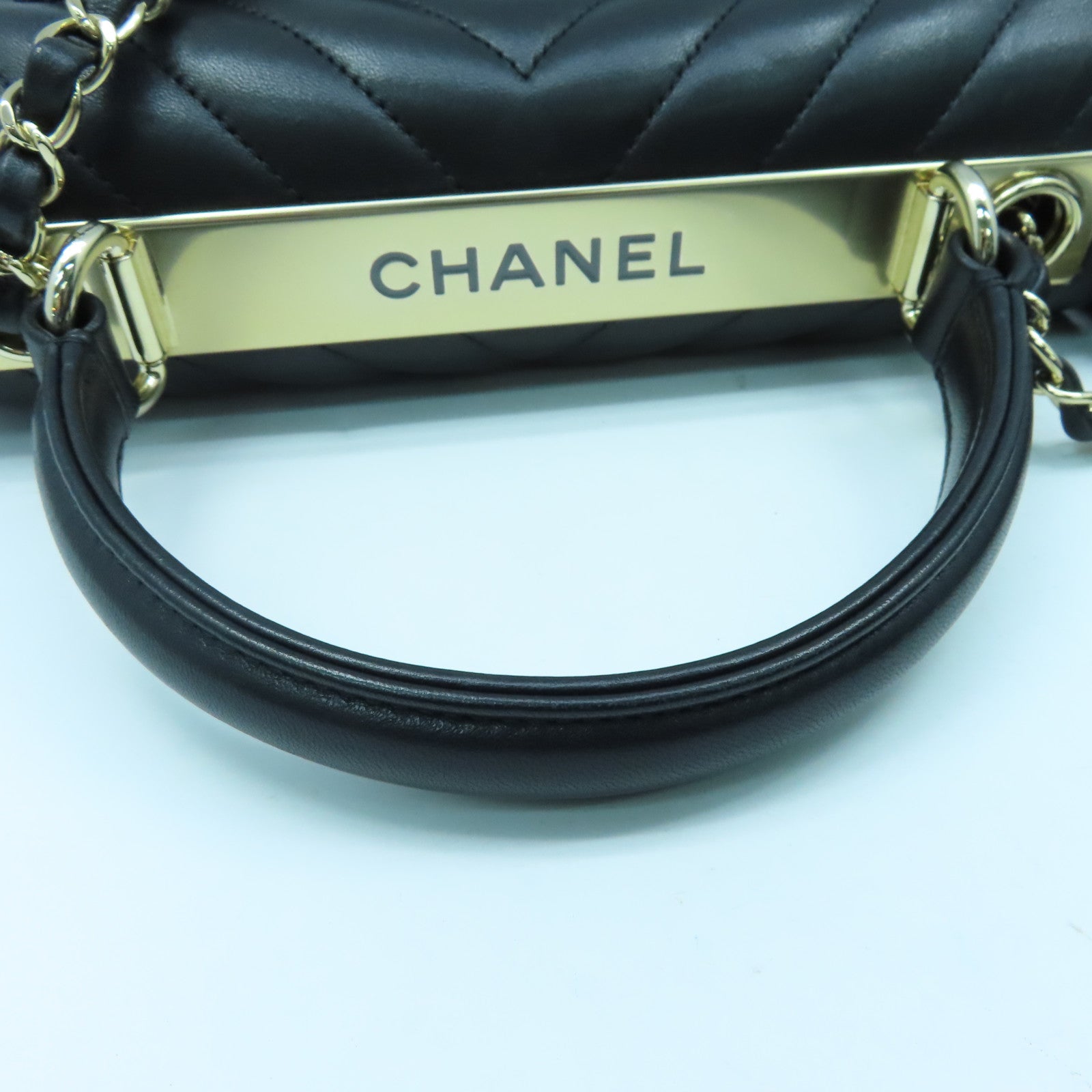 CHANEL 斜紋羊皮皮革Small Trendy CC Bag金扣手挽肩背兩用袋黑色