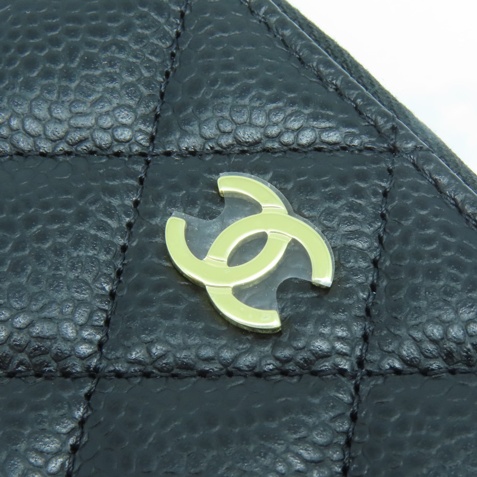 CHANEL 菱格Caviar皮革Card Case金扣卡片套黑色