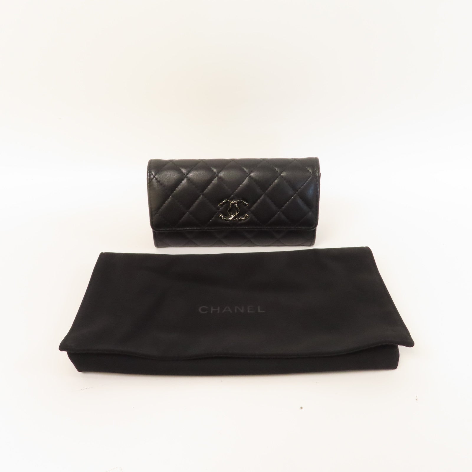 CHANEL 菱格羊皮皮革Wallet金扣錢包黑色