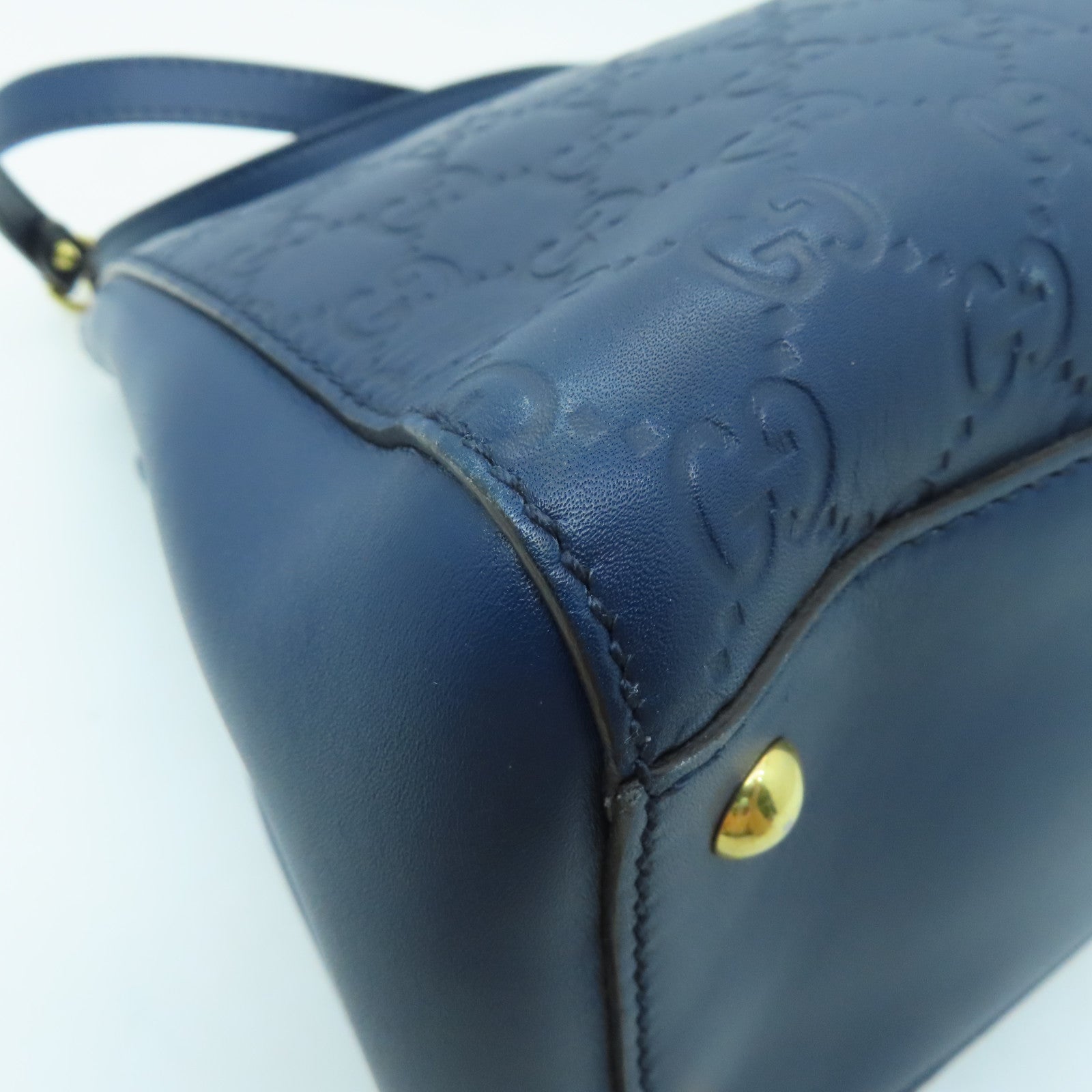 GUCCI 牛皮皮革Tote Bag金扣手挽袋藍色