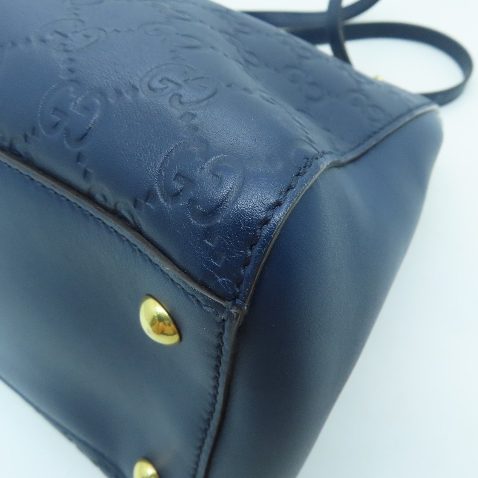 GUCCI 牛皮皮革Tote Bag金扣手挽袋藍色