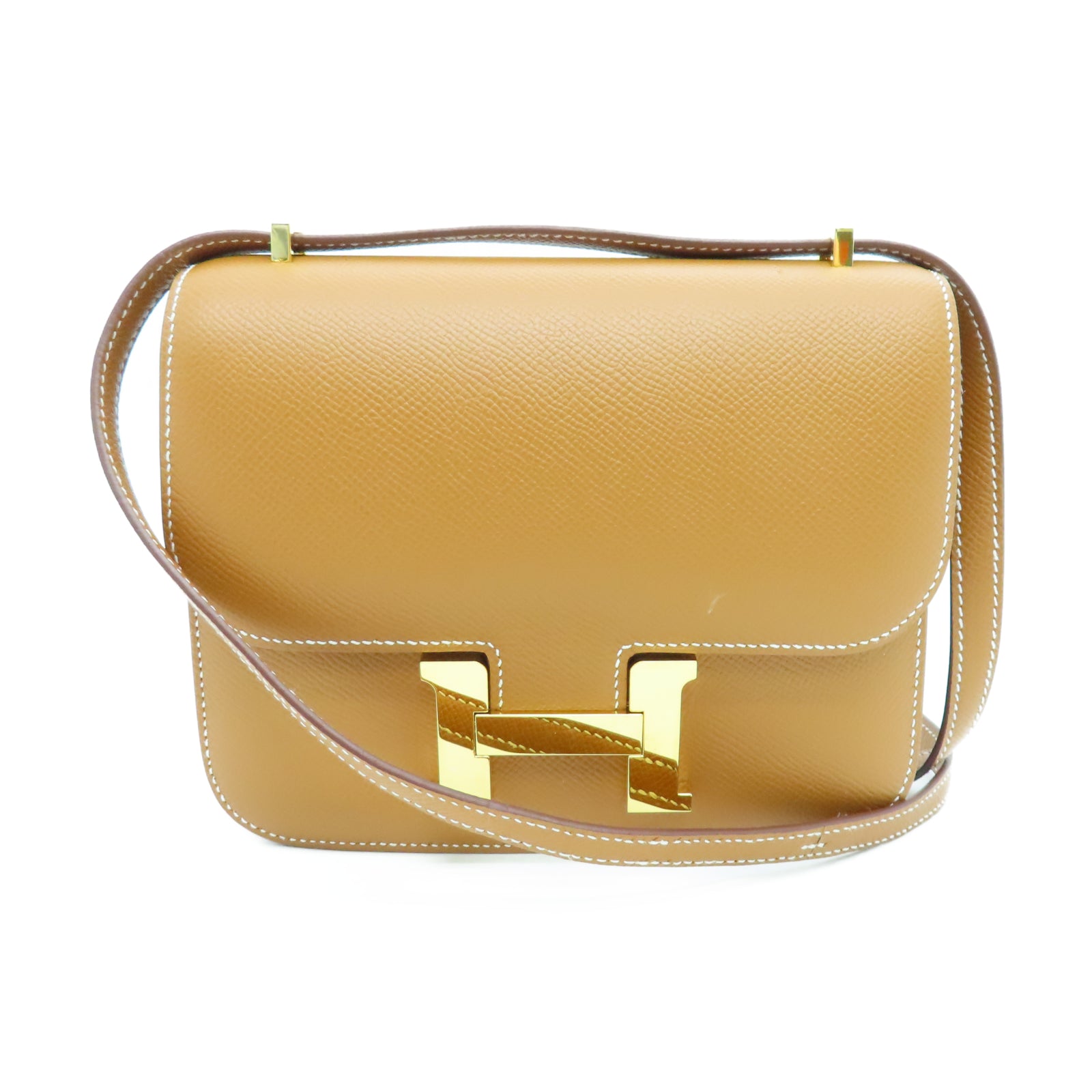 HERMES Veau Epsom皮革Constance Mini金扣肩背袋棕色