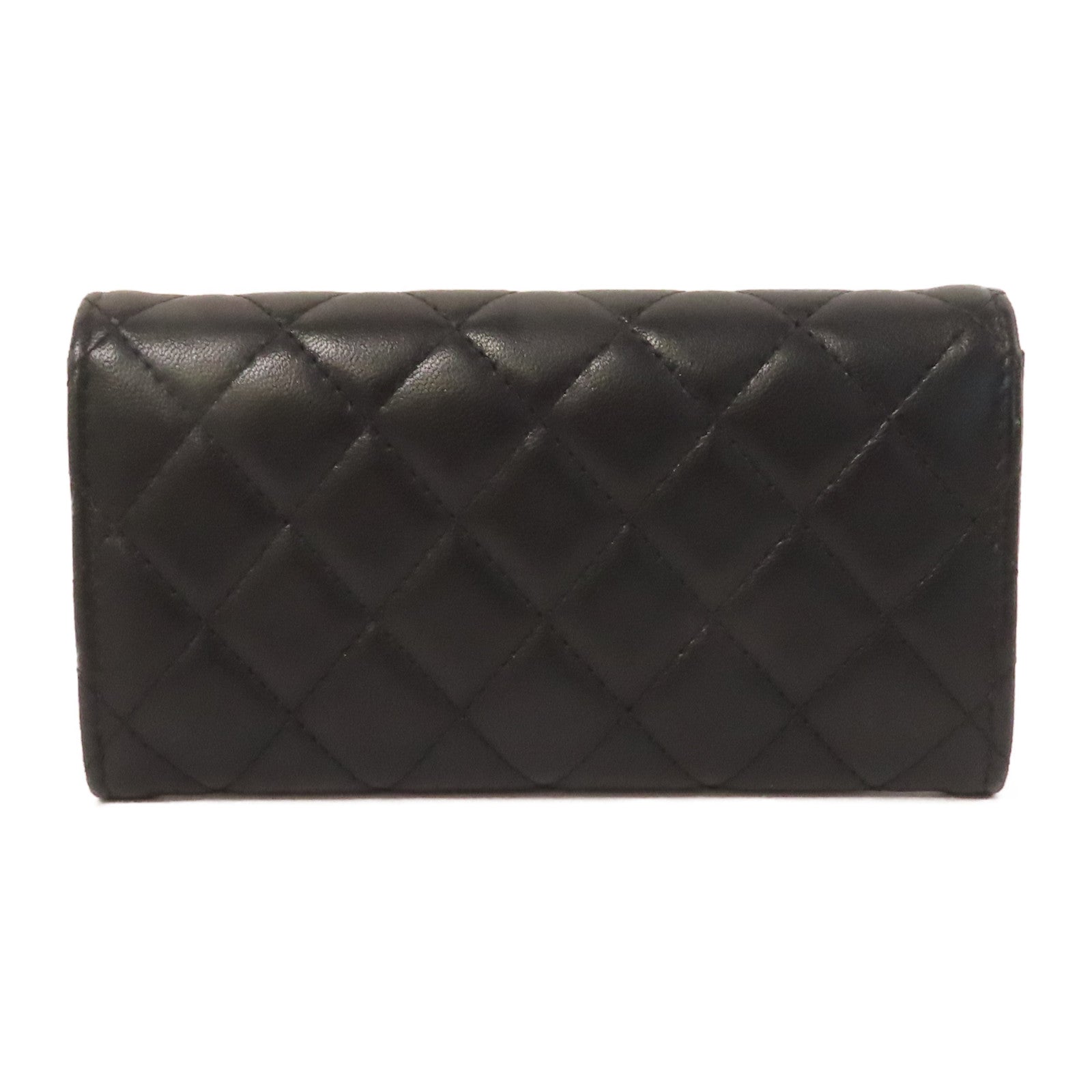 CHANEL 菱格羊皮皮革Wallet金扣錢包黑色