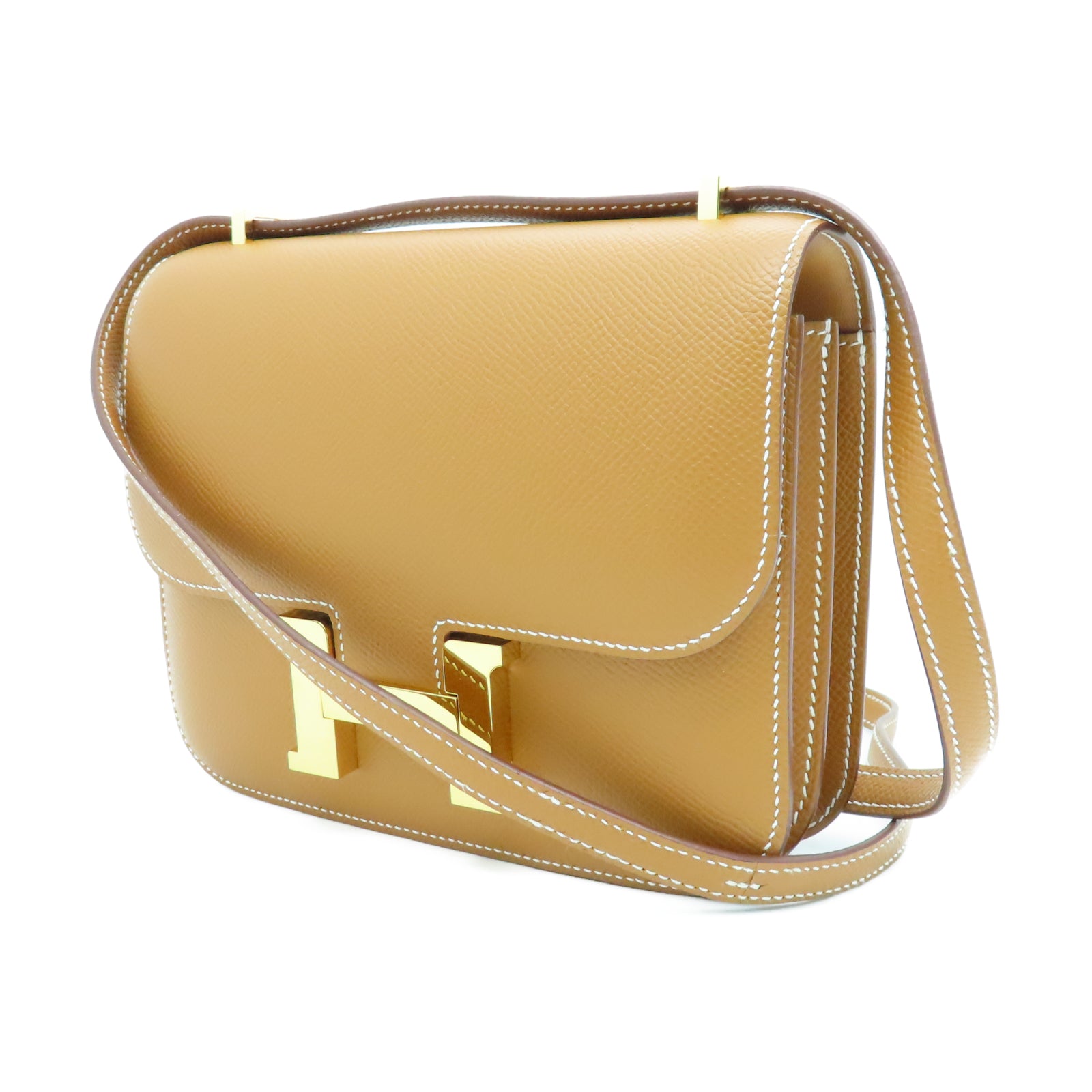 HERMES Veau Epsom皮革Constance Mini金扣肩背袋棕色