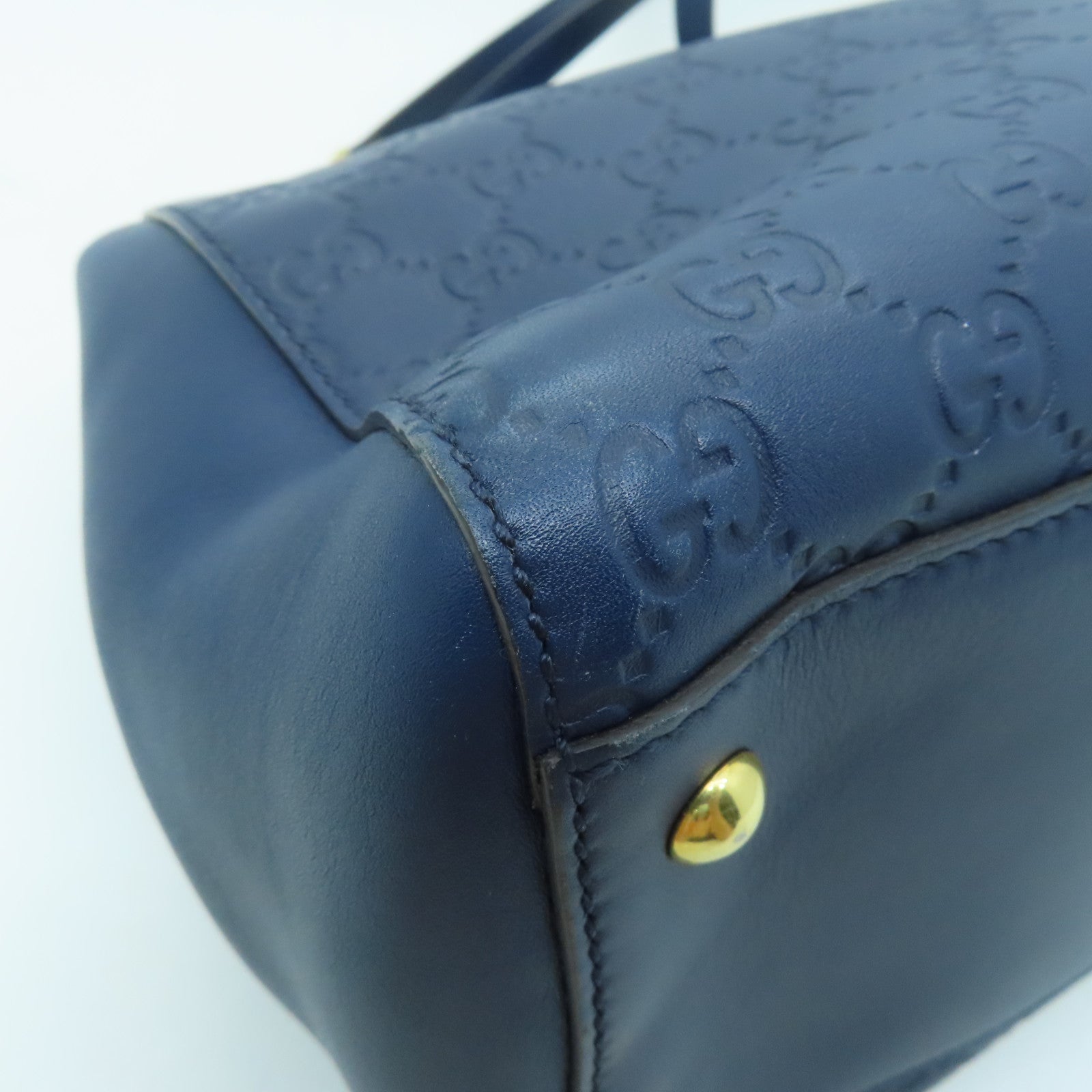 GUCCI 牛皮皮革Tote Bag金扣手挽袋藍色