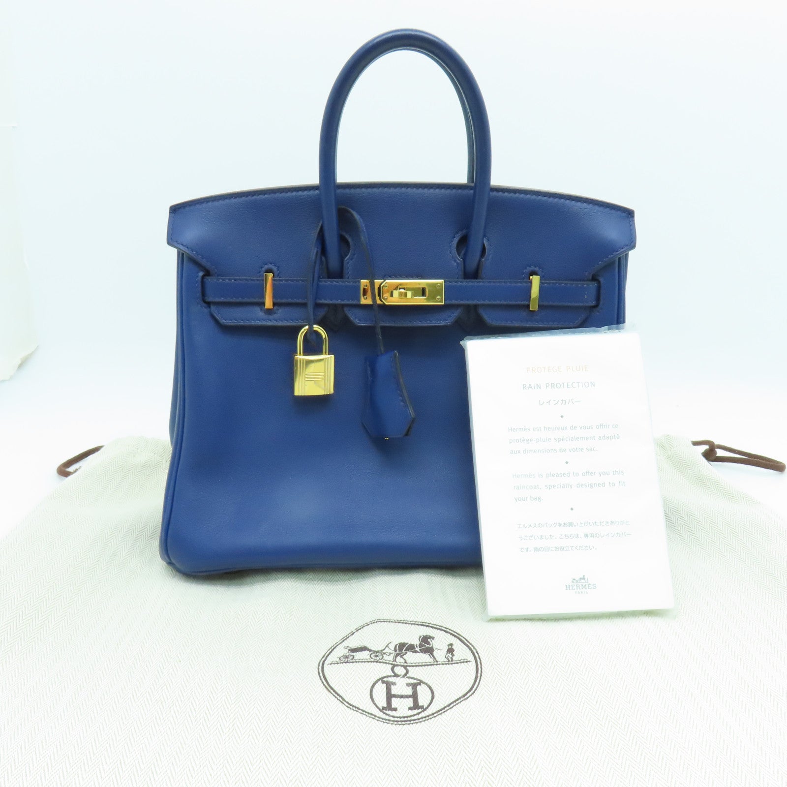 HERMES Swift皮革Birkin 25金扣手挽袋藍色